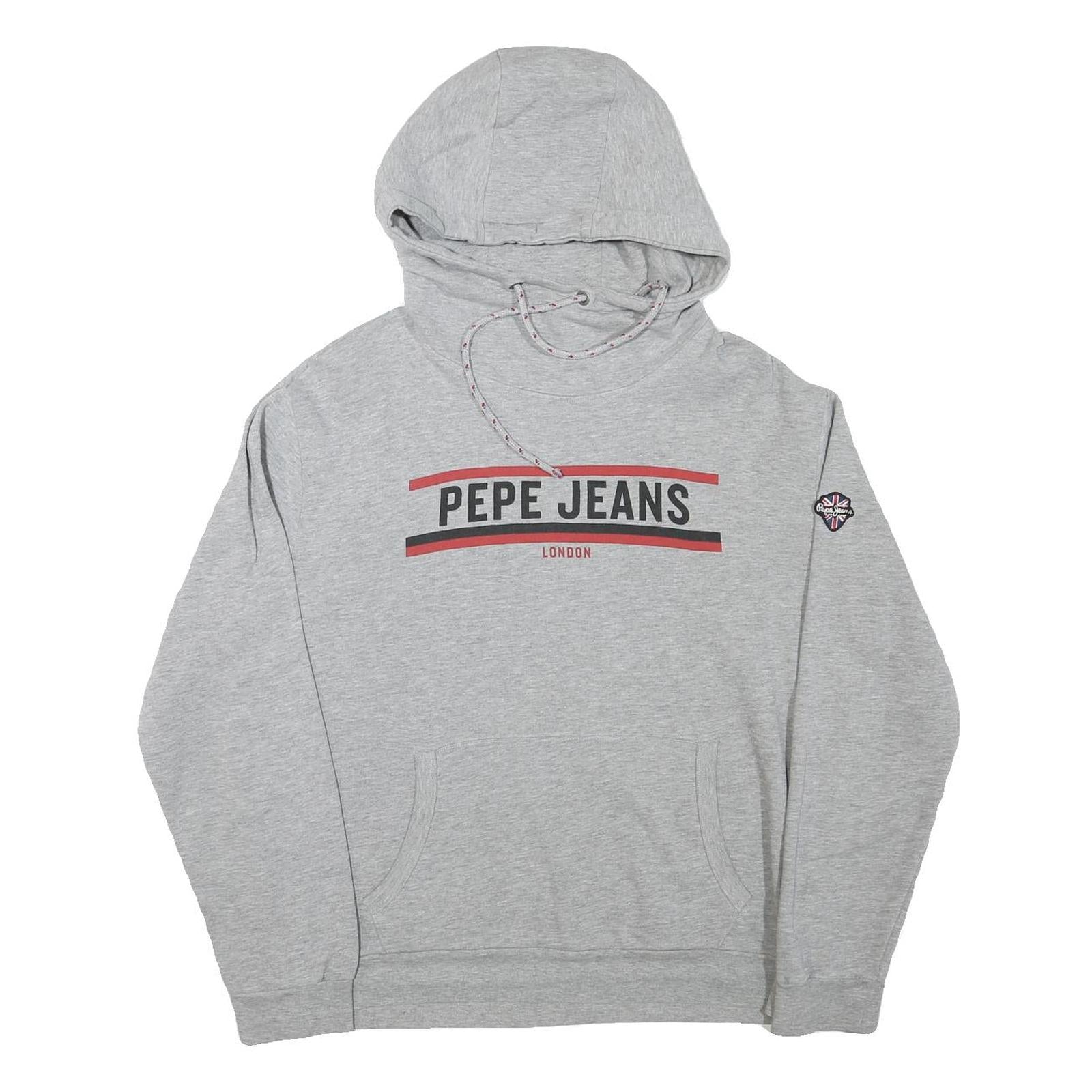 PEPE JEANS Mens Grey Hoodie M Cotton Blend Pullover Logo Print London Refurbished - N/A refurbished available on Cerqular