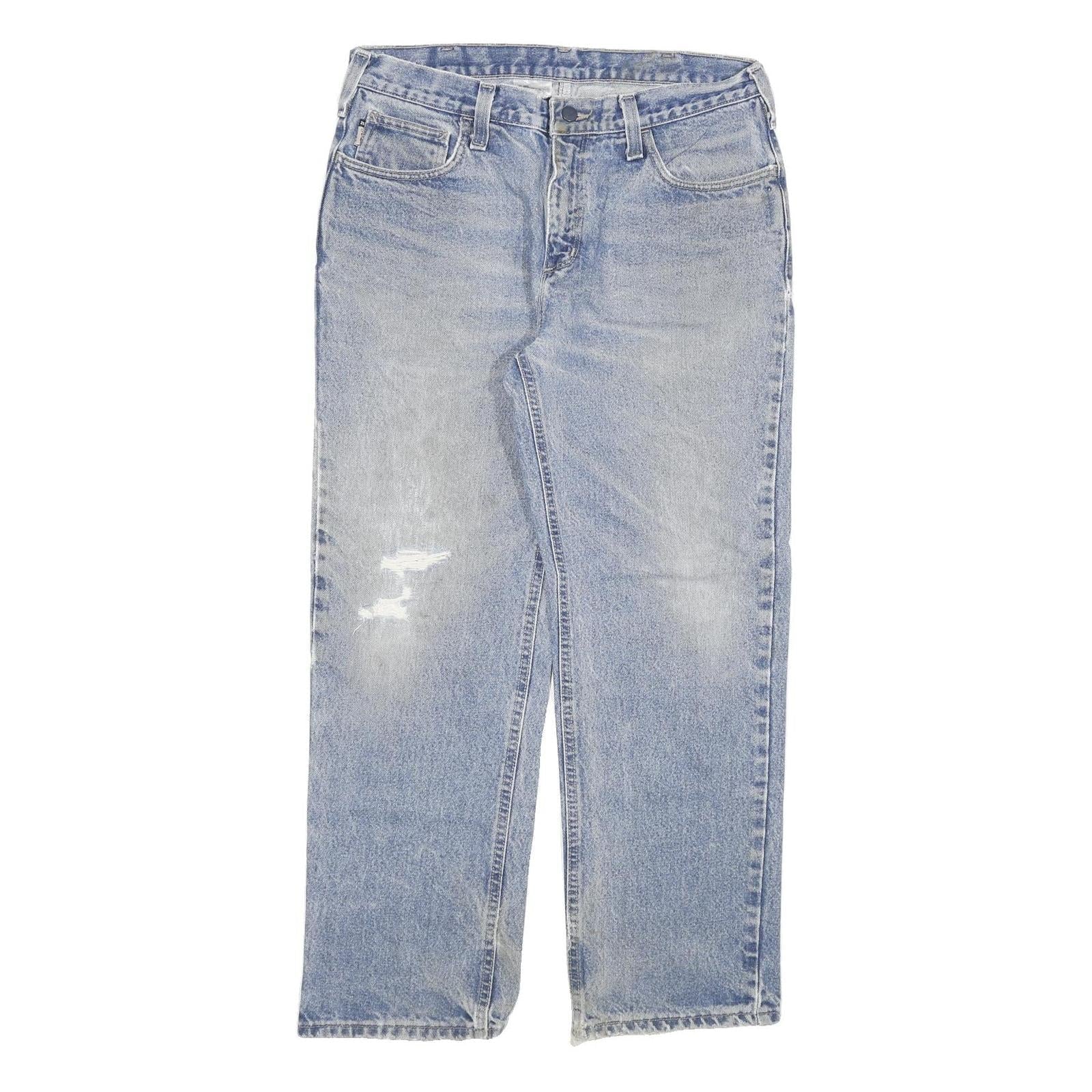 CARHARTT Mens Regular Fit Blue Denim Jeans W34 L30 Distressed Cotton Blend Zip Refurbished - N/A refurbished available on Cerqular