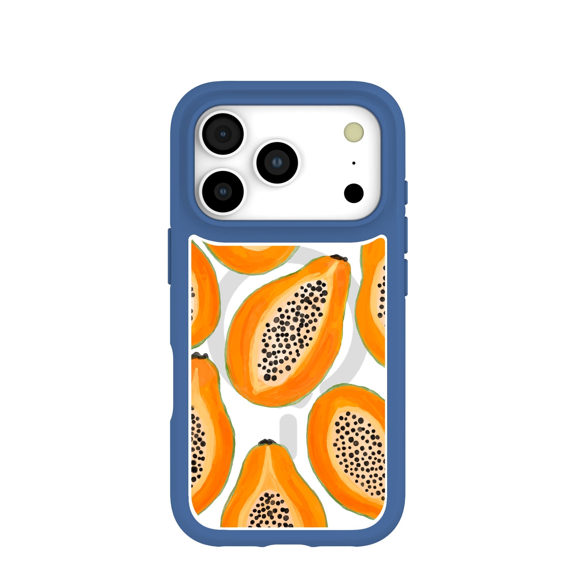 Clear Juicy Papayas iPhone 17 Pro Case With True Blue Ridge (MagSafe included) Refurbished - Pela Case refurbished available on Cerqular