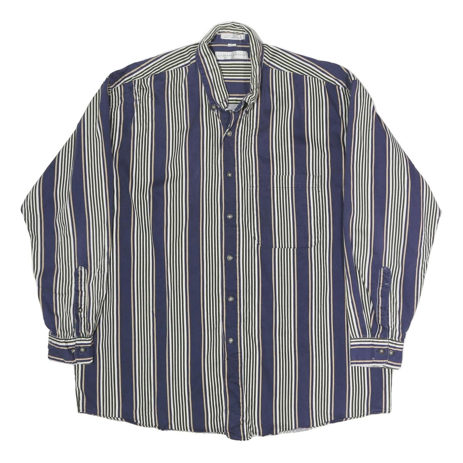 GEOFFREY BEAN Mens Blue & White Striped Shirt L Cotton Long Sleeve Button Refurbished - N/A refurbished available on Cerqular