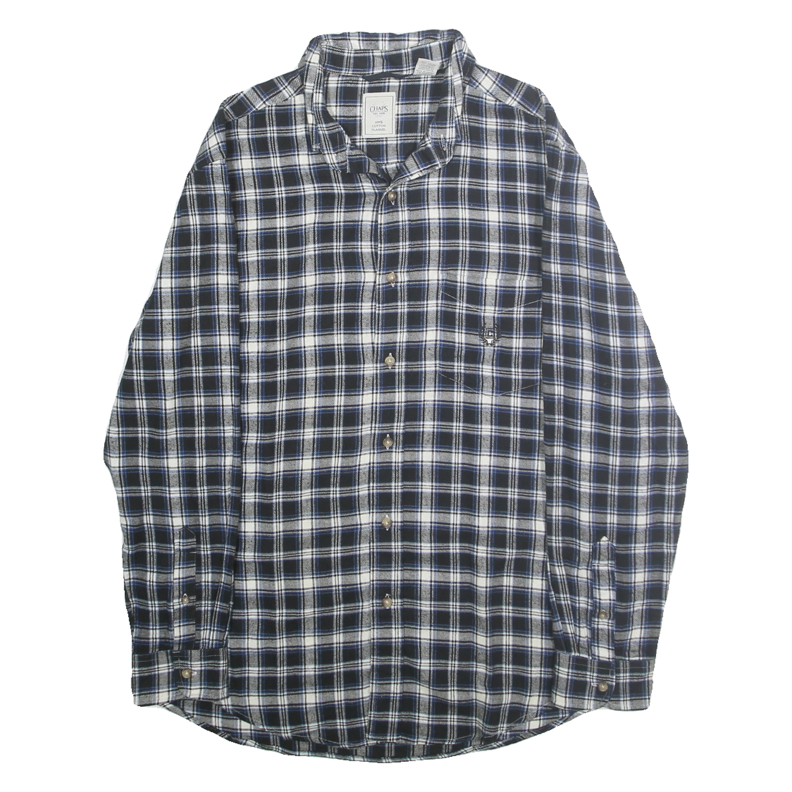 CHAPS Mens Blue & White Check Shirt M Cotton Classic Long Sleeve Casual Refurbished - N/A refurbished available on Cerqular