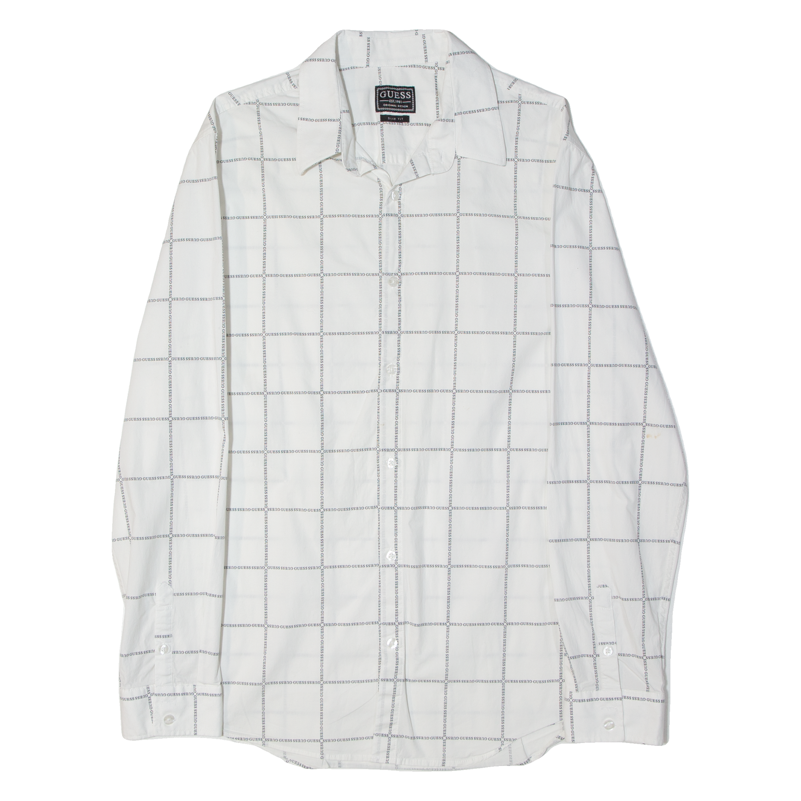 GUESS Slim Fit All Over Print Mens Shirt White Check Long Sleeve XL Refurbished - N/A refurbished available on Cerqular