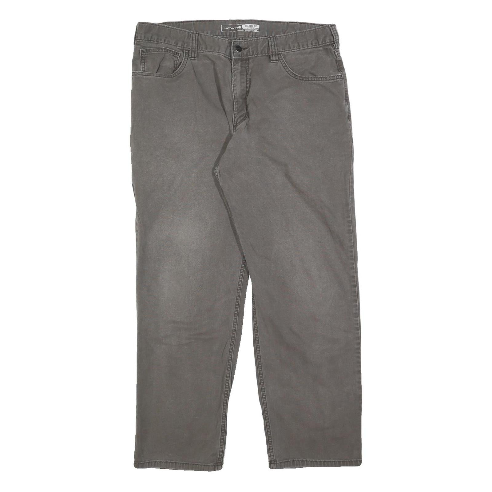 CARHARTT Mens Relaxed Grey Cotton Blend Zip Trousers W36 L30 Workwear Casual Refurbished - N/A refurbished available on Cerqular