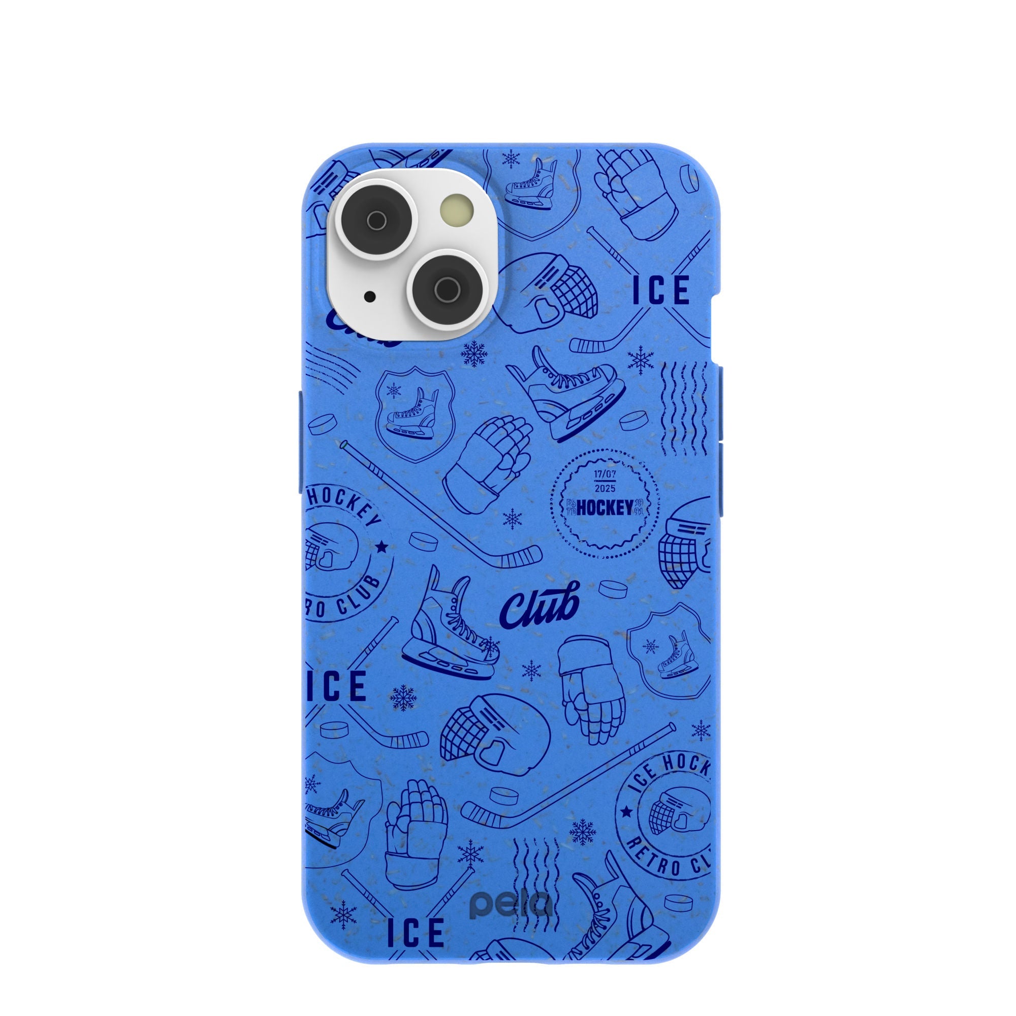 Electric Blue Hockey Postage iPhone 14/16e Case Refurbished - Pela Case refurbished available on Cerqular