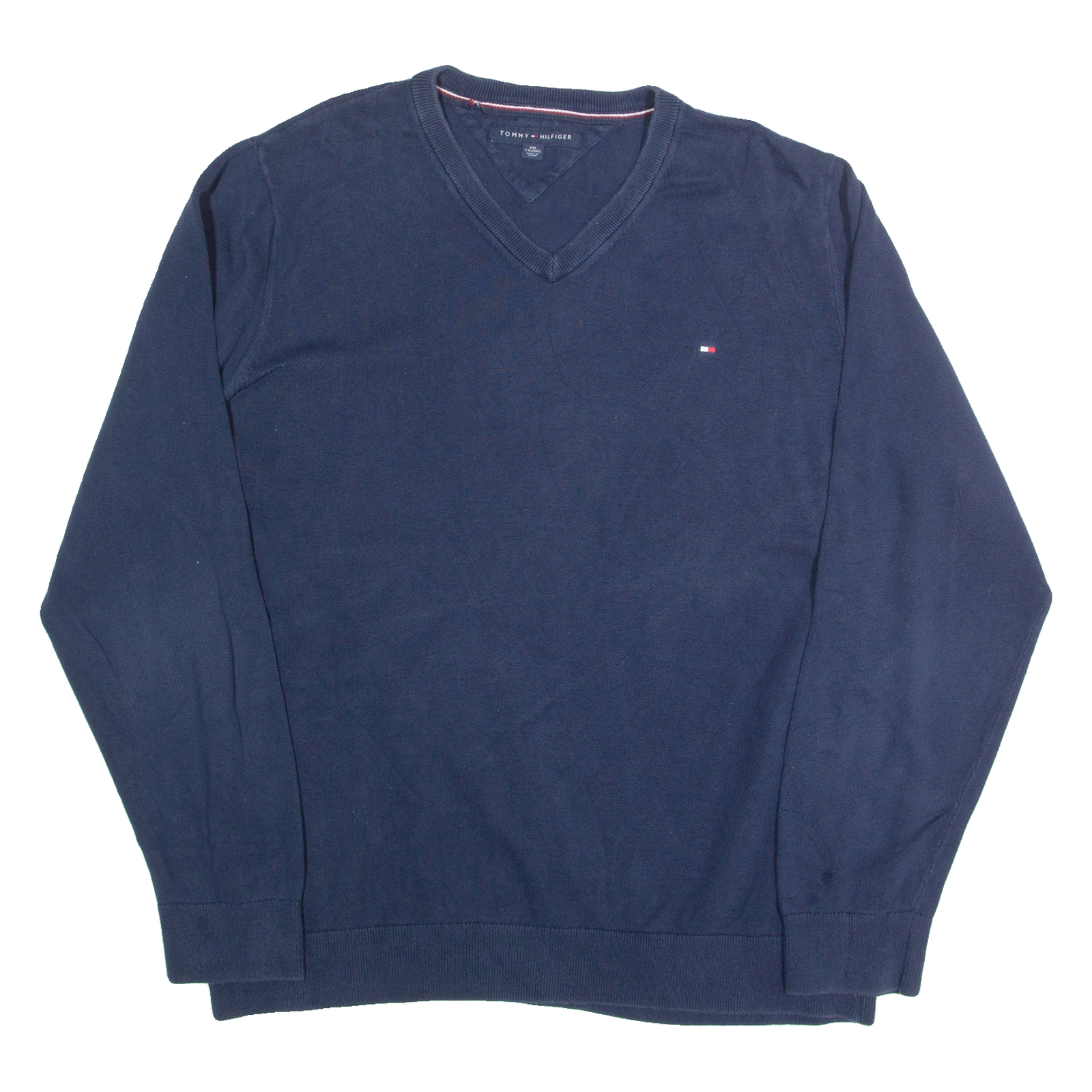 TOMMY HILFIGER Mens Jumper Blue V-Neck Tight Knit 2XL Refurbished - N/A refurbished available on Cerqular