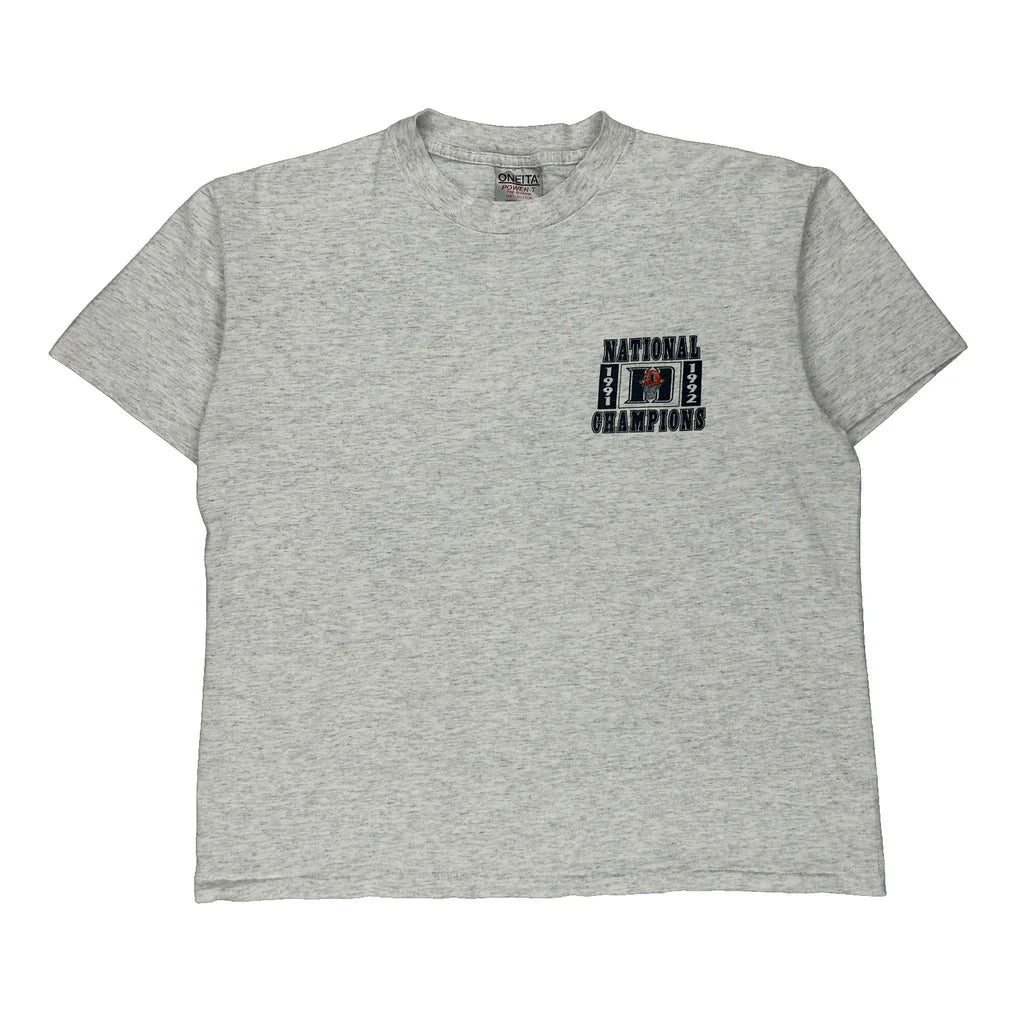 Duke Oneita Single Stitch T-Shirt - Large Grey Cotton Refurbished - Thrifted (note: this is a term often used to describe second- refurbished available on Cerqular