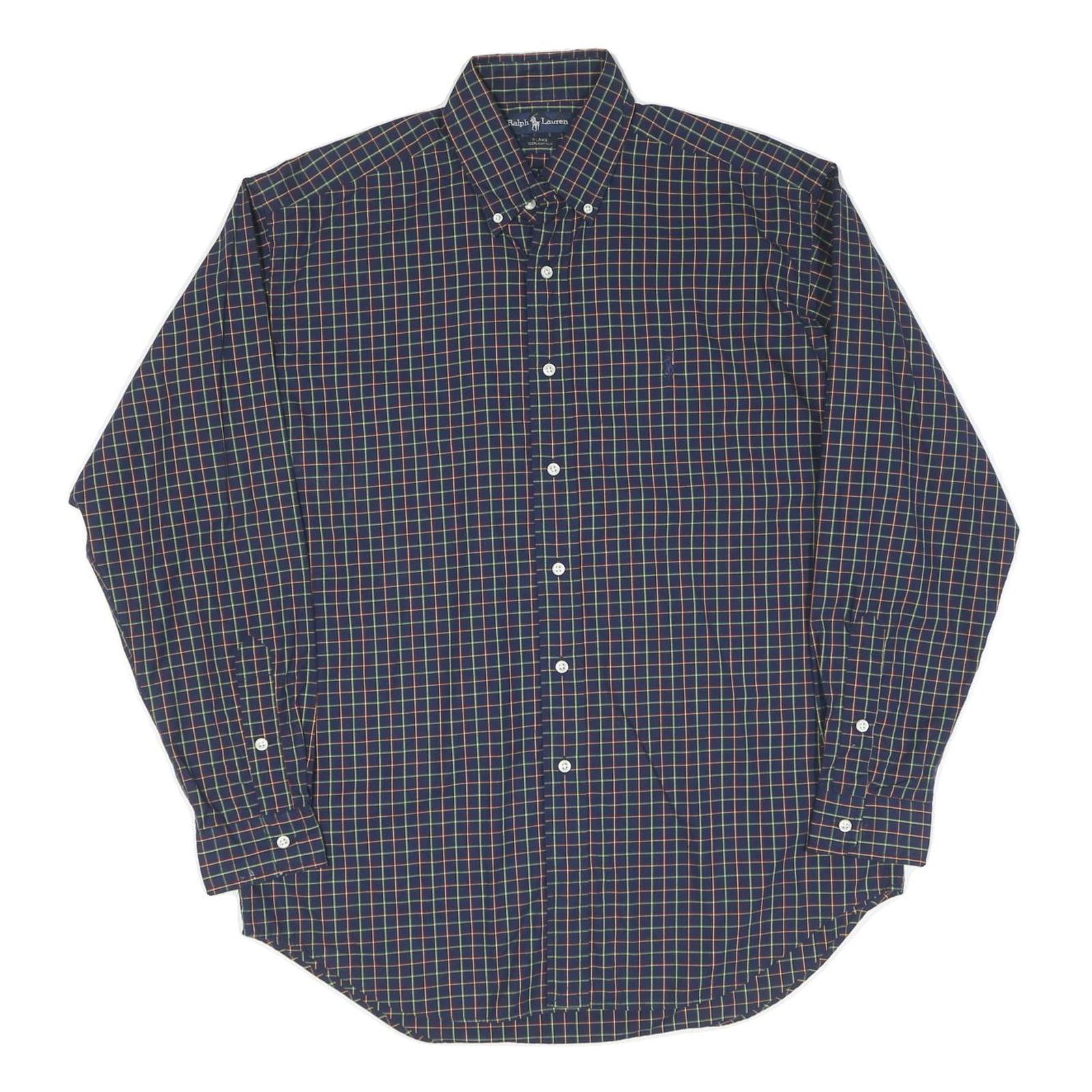RALPH LAUREN Mens Blue Check Shirt M Button Down Cotton Blend Classic Fit Long Refurbished - N/A refurbished available on Cerqular