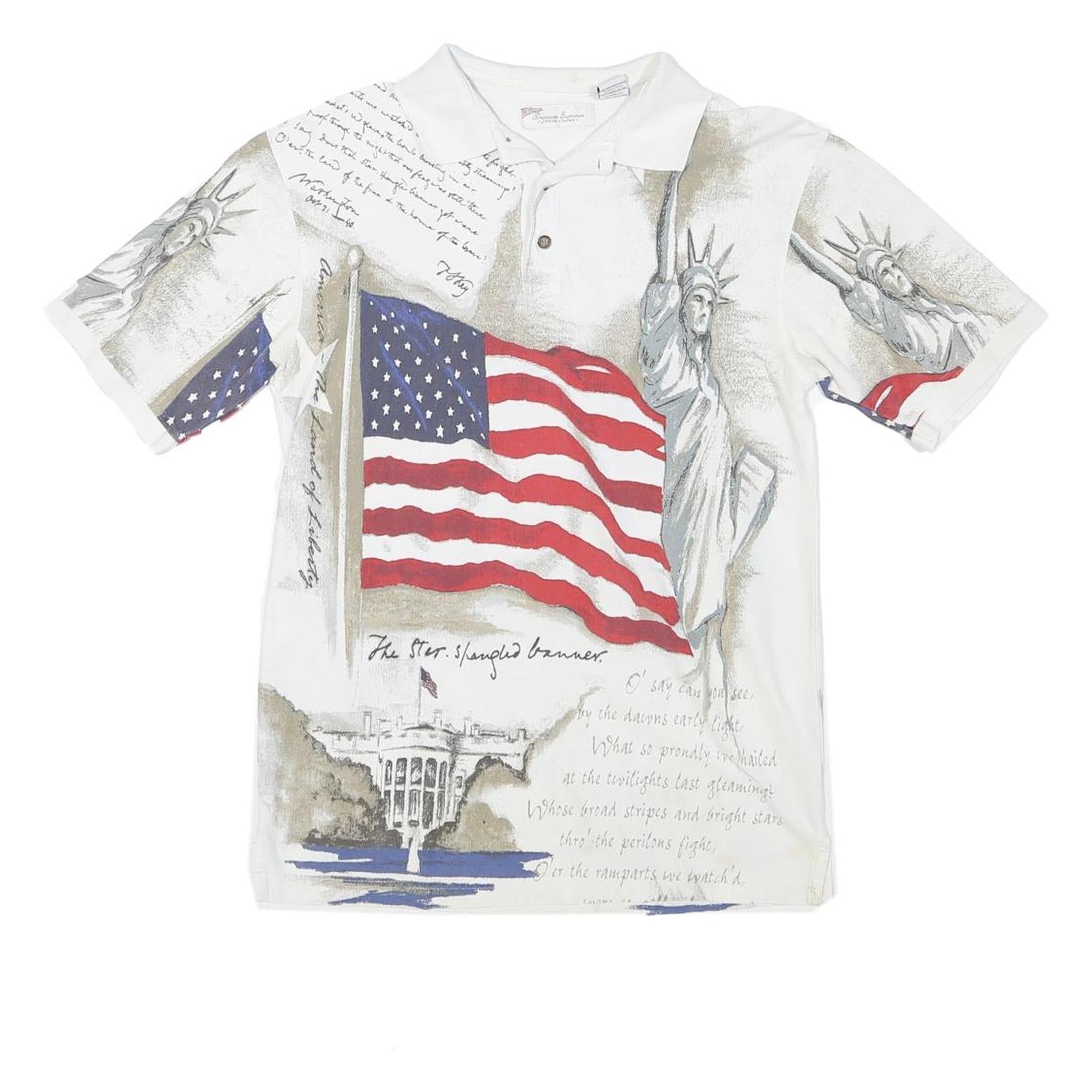 AMERICAN SUNRISE Mens White Short Sleeve Liberty Print Polo Shirt S Cotton Blend Refurbished - N/A refurbished available on Cerqular