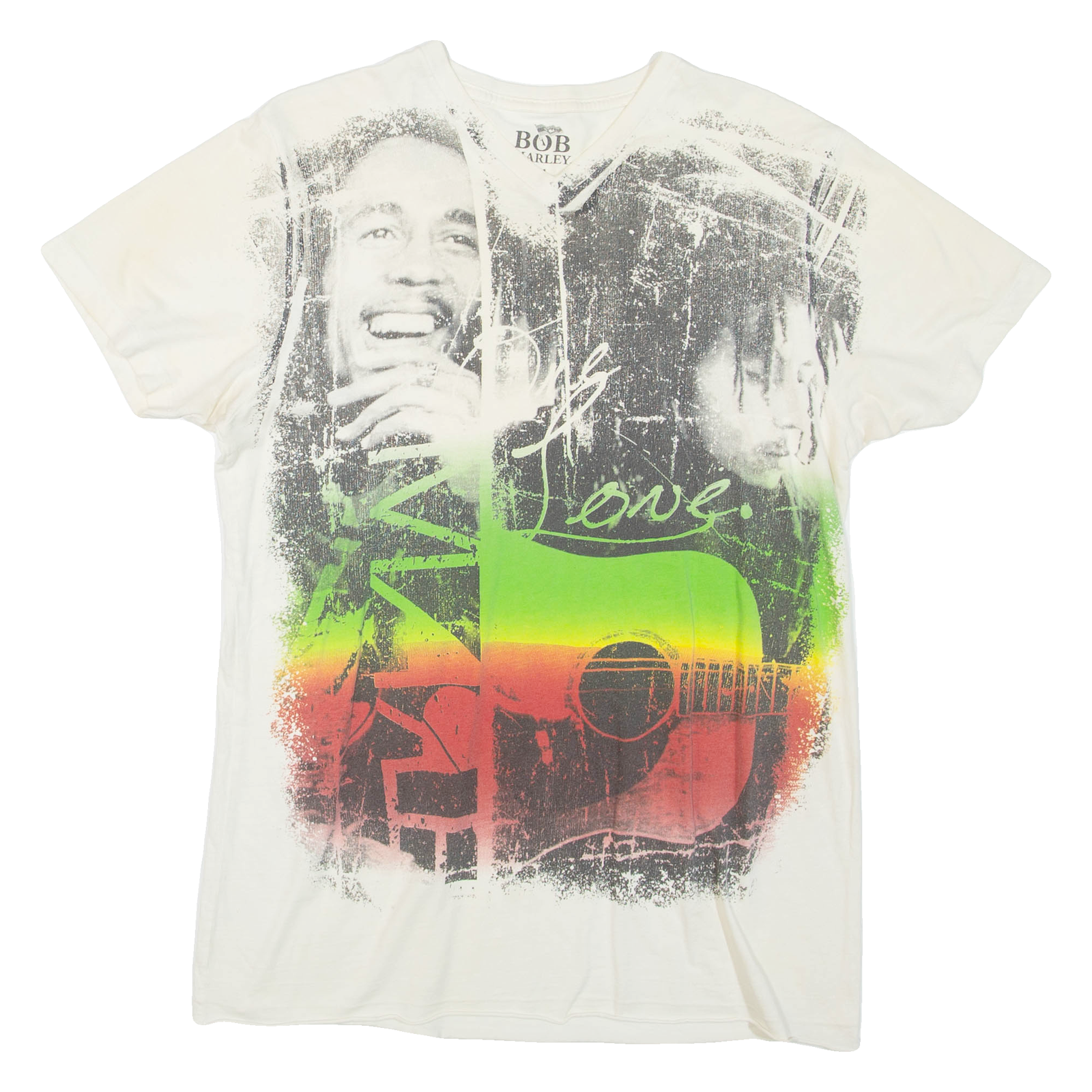 Bob Marley Womens Band T-Shirt Beige V-Neck M Refurbished - N/A refurbished available on Cerqular