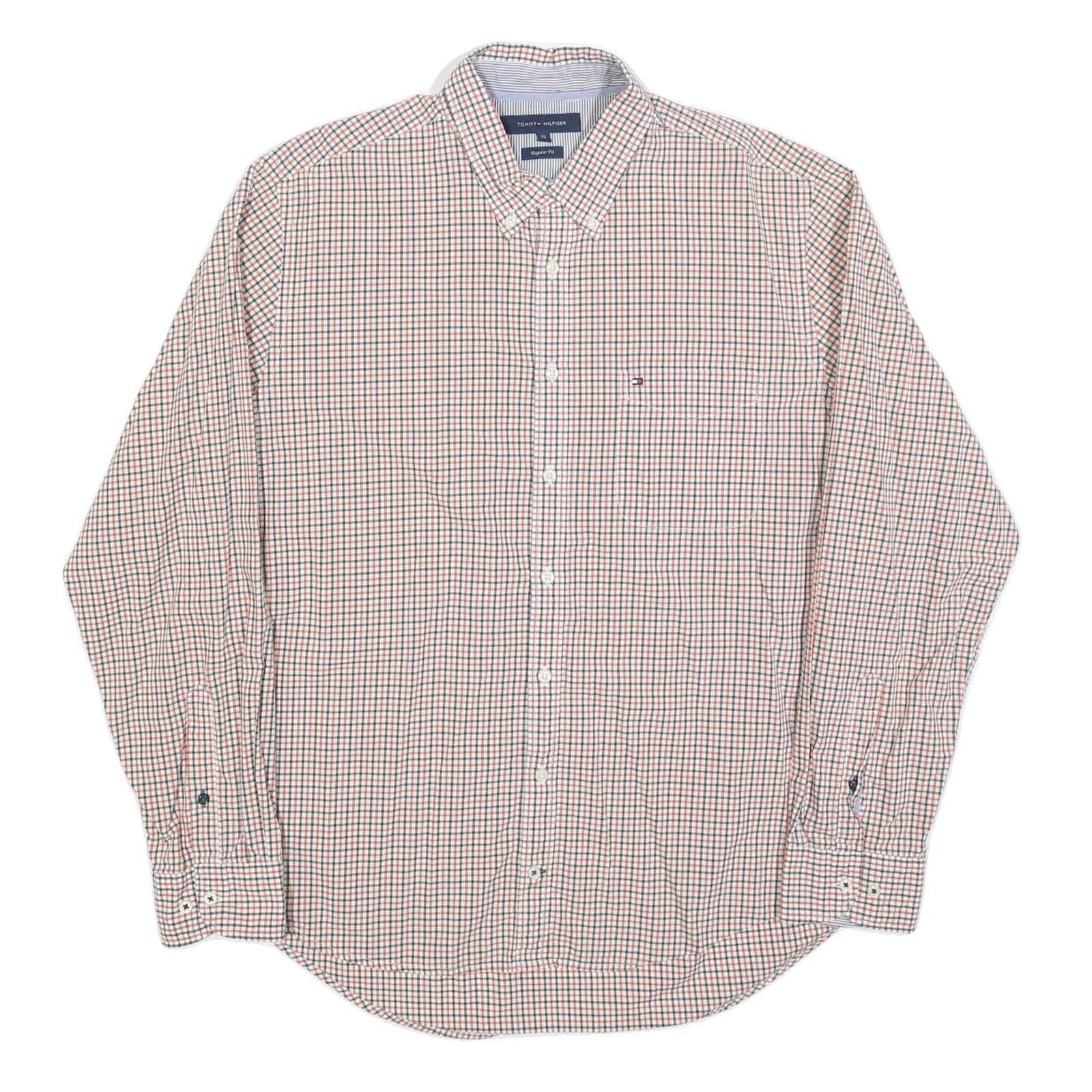 TOMMY HILFIGER Mens White & Red Checked Shirt XL Button Down Casual Cotton Blend Refurbished - N/A refurbished available on Cerqular