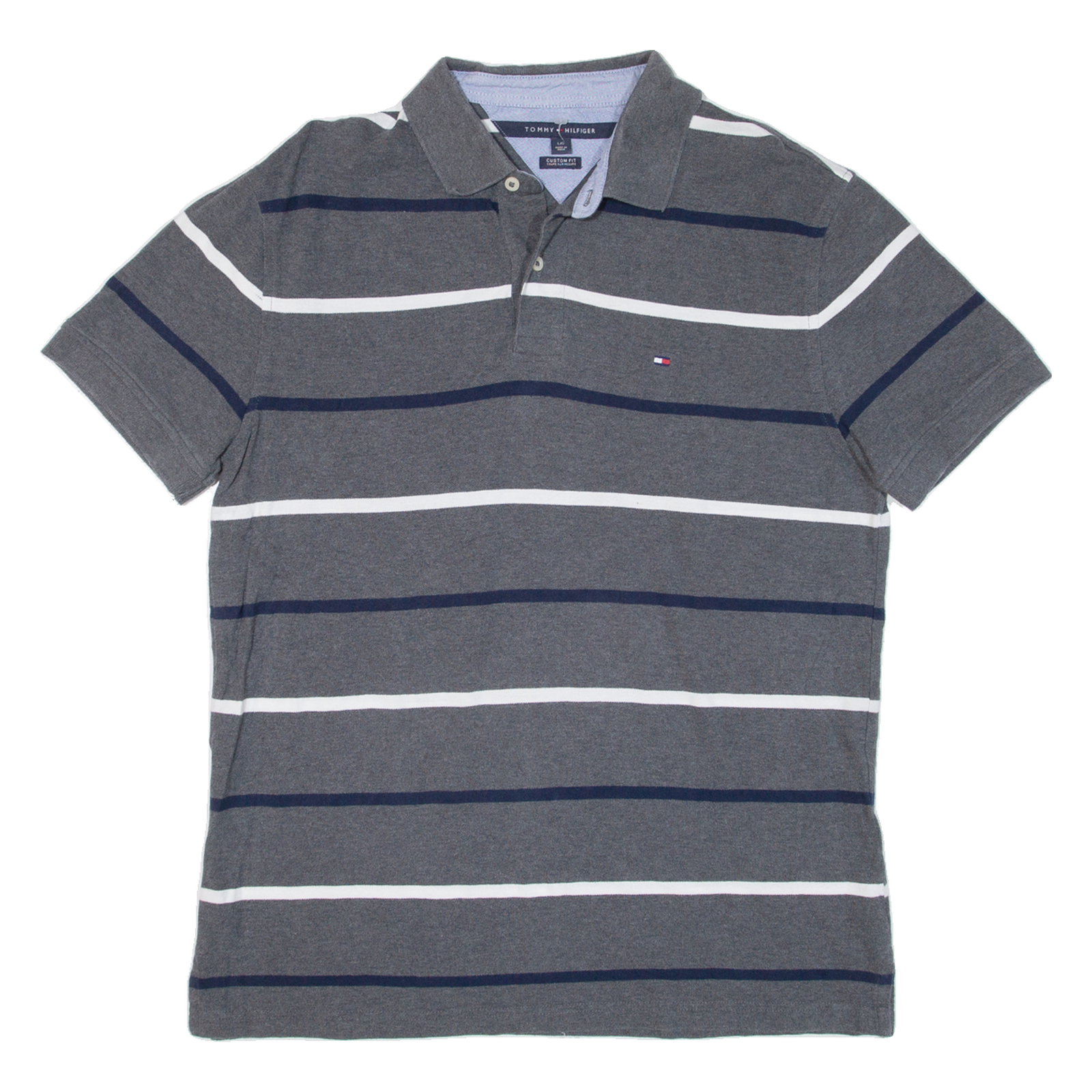 TOMMY HILFIGER Custom Fit Mens Polo Shirt Grey Striped L Refurbished - N/A refurbished available on Cerqular