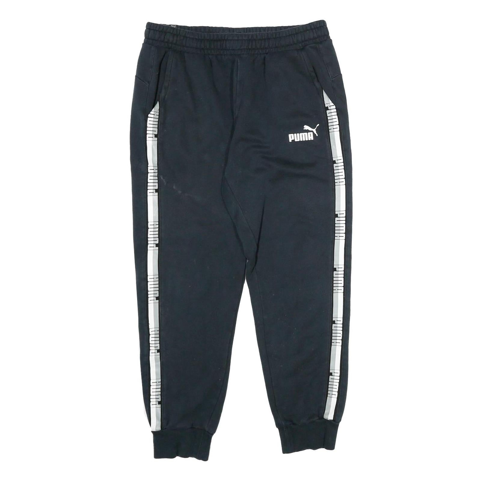 PUMA Mens Joggers Black & White Regular Tapered L W32 L28 Logo Tape Casual Refurbished - N/A refurbished available on Cerqular