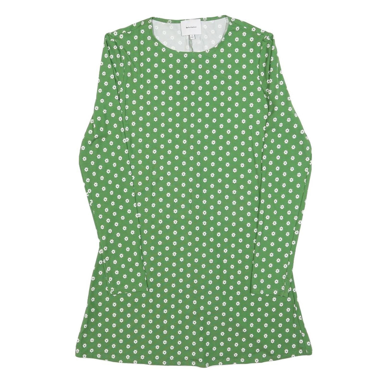 REFORMATION Womens Green & White Floral Day Jersey Long Sleeve Mini M Cotton Refurbished - N/A refurbished available on Cerqular