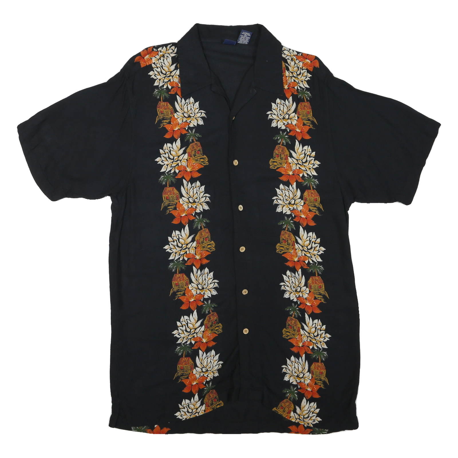 CHEROKEE Mens Black Floral Casual Shirt M Cotton Blend Hawaiian Style Refurbished - N/A refurbished available on Cerqular
