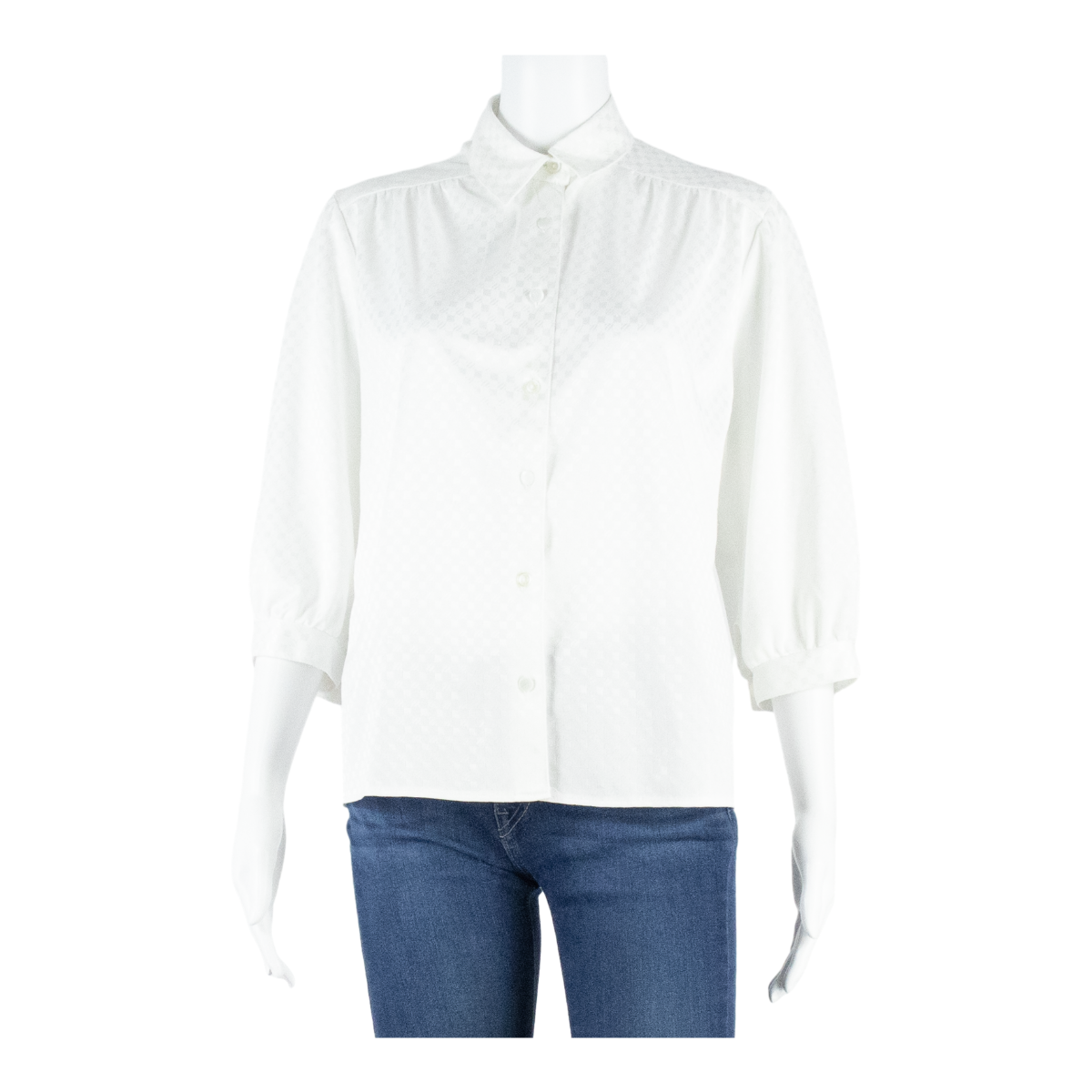 Womens Printed Blouse White 3/4 Sleeve Check L Refurbished - N/A refurbished available on Cerqular
