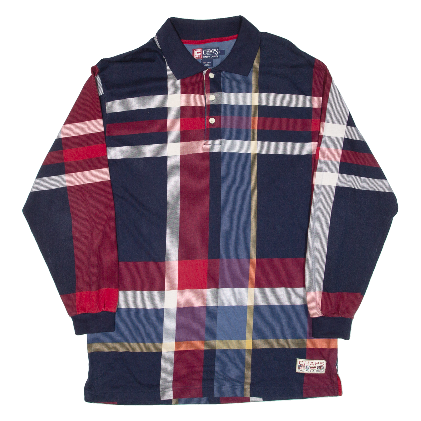 CHAPS RALPH LAUREN Mens Polo Shirt Blue Check Long Sleeve L Refurbished - N/A refurbished available on Cerqular