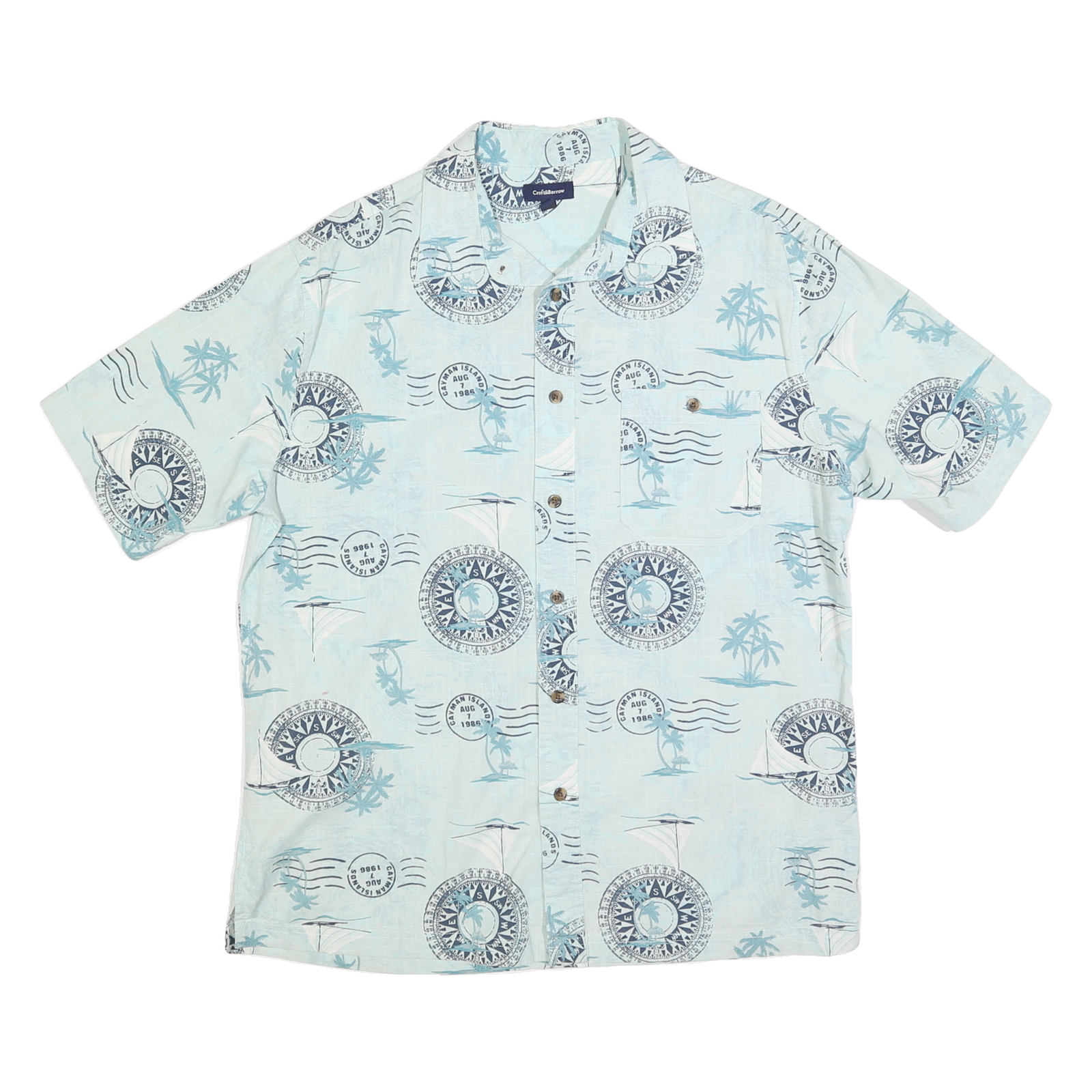 CROFT & BARROW Mens Blue Casual Shirt M Cotton Blend Compass Print Vacation Refurbished - N/A refurbished available on Cerqular