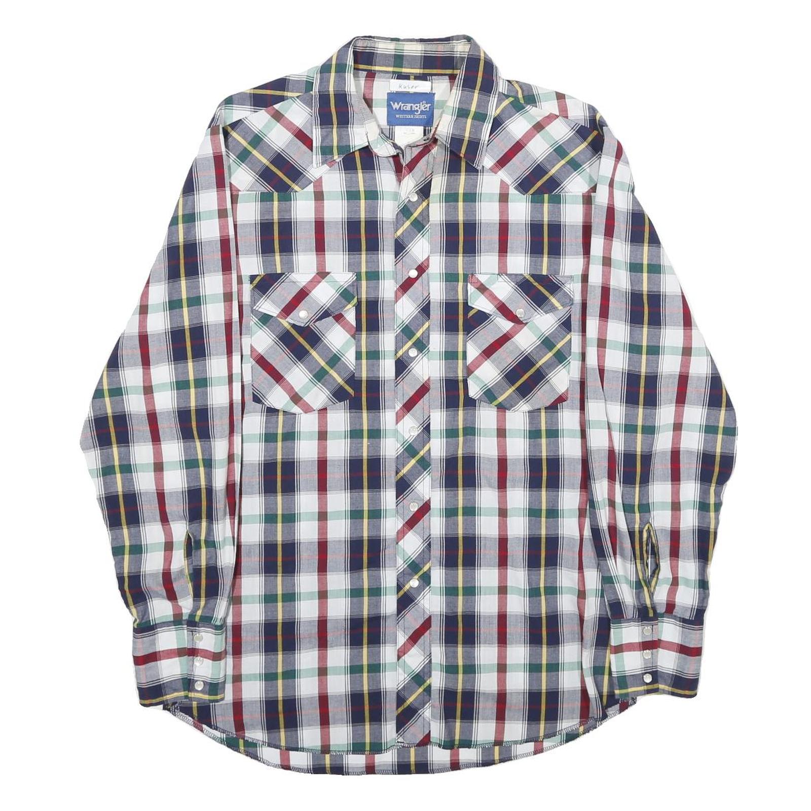 WRANGLER Mens Blue Red Green Check Shirt M Long Sleeve Cotton Blend Casual Refurbished - N/A refurbished available on Cerqular