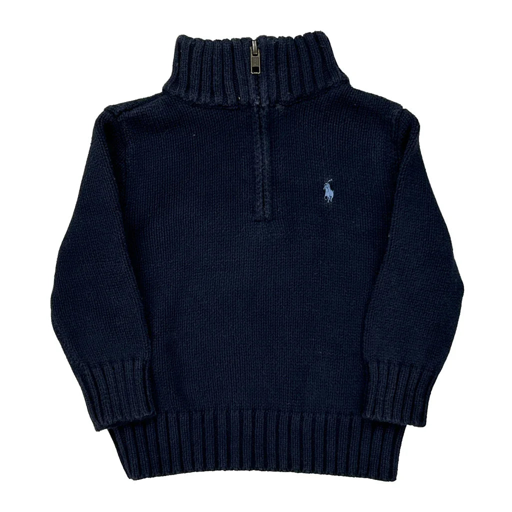 Age 18 Months Polo By Ralph Lauren 1/4 Zip - 3XS Navy Cotton Refurbished - Thrifted (note: this is a term often used to describe second- refurbished available on Cerqular