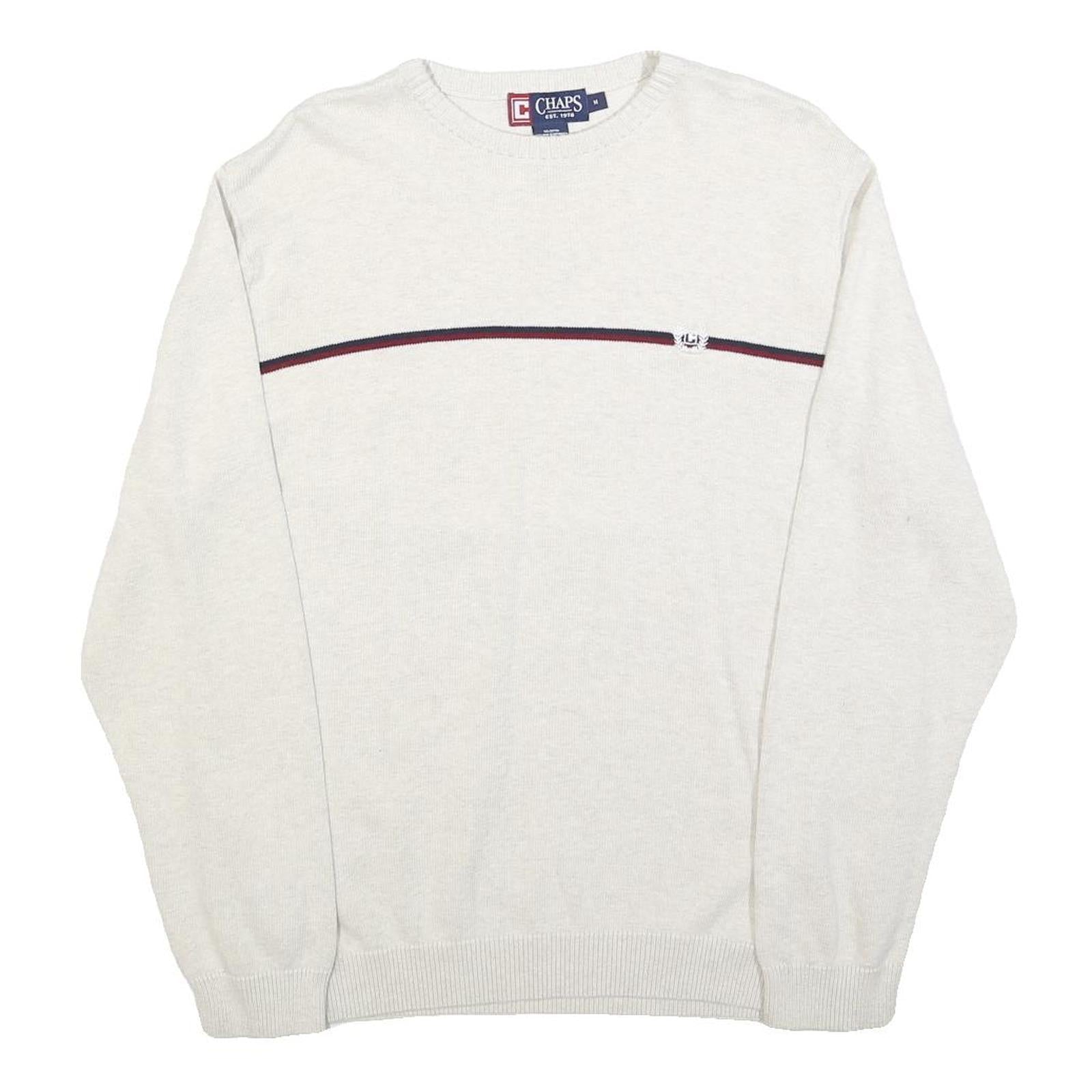 CHAPS Mens White & Navy Plain Cotton Crew Neck Basic Knit Jumper M Refurbished - N/A refurbished available on Cerqular