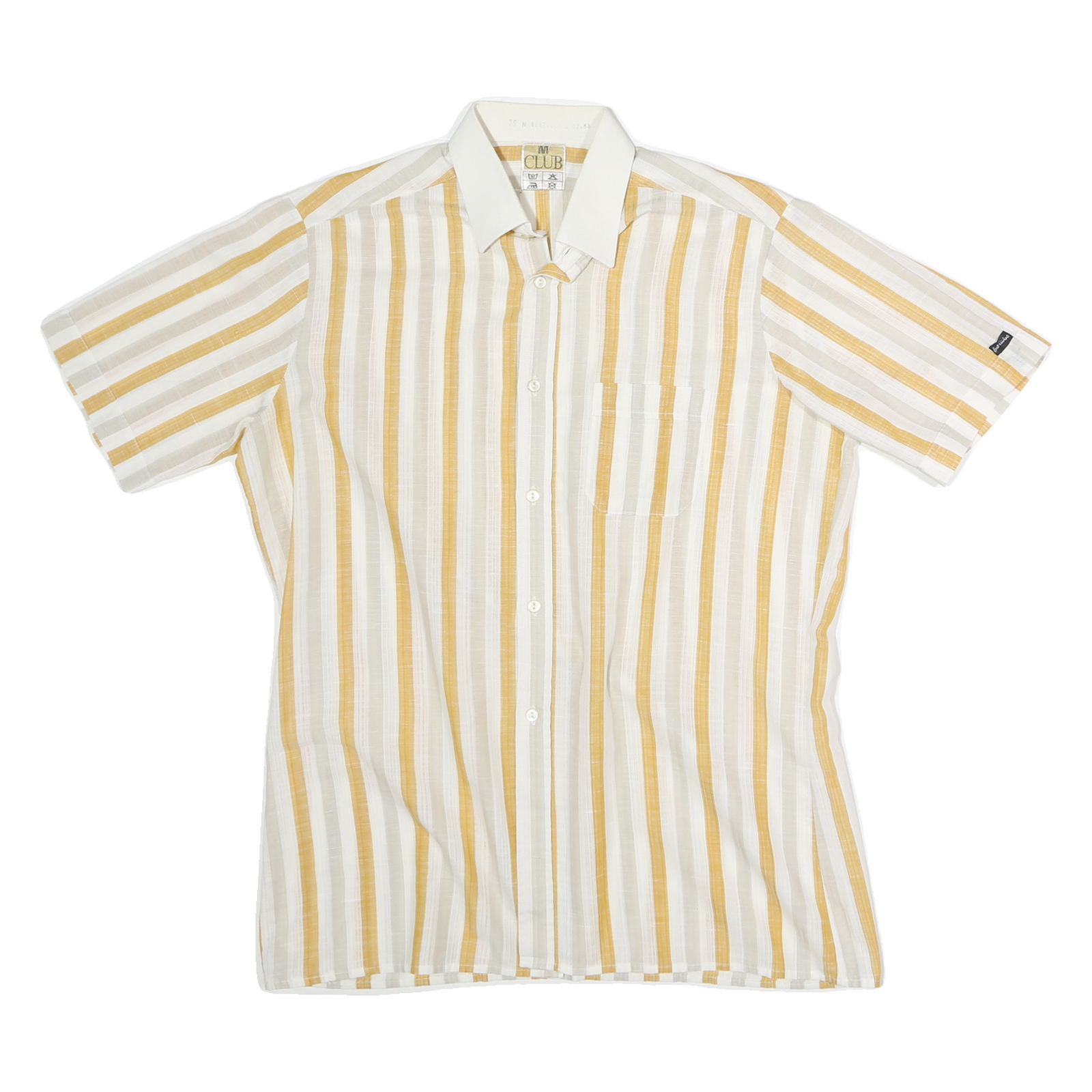 CLUB Mens White & Yellow Striped Cotton Blend Shirt M Summer Casual Short Sleeve Refurbished - N/A refurbished available on Cerqular