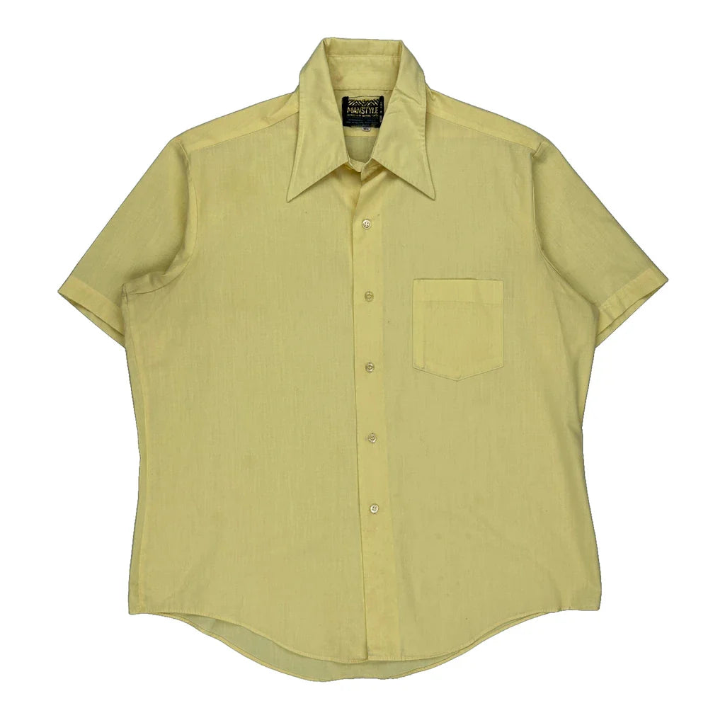 Manstyle Short Sleeve Shirt - Large Yellow Polyester Blend Refurbished - Thrifted (note: this is a term often used to describe second- refurbished available on Cerqular