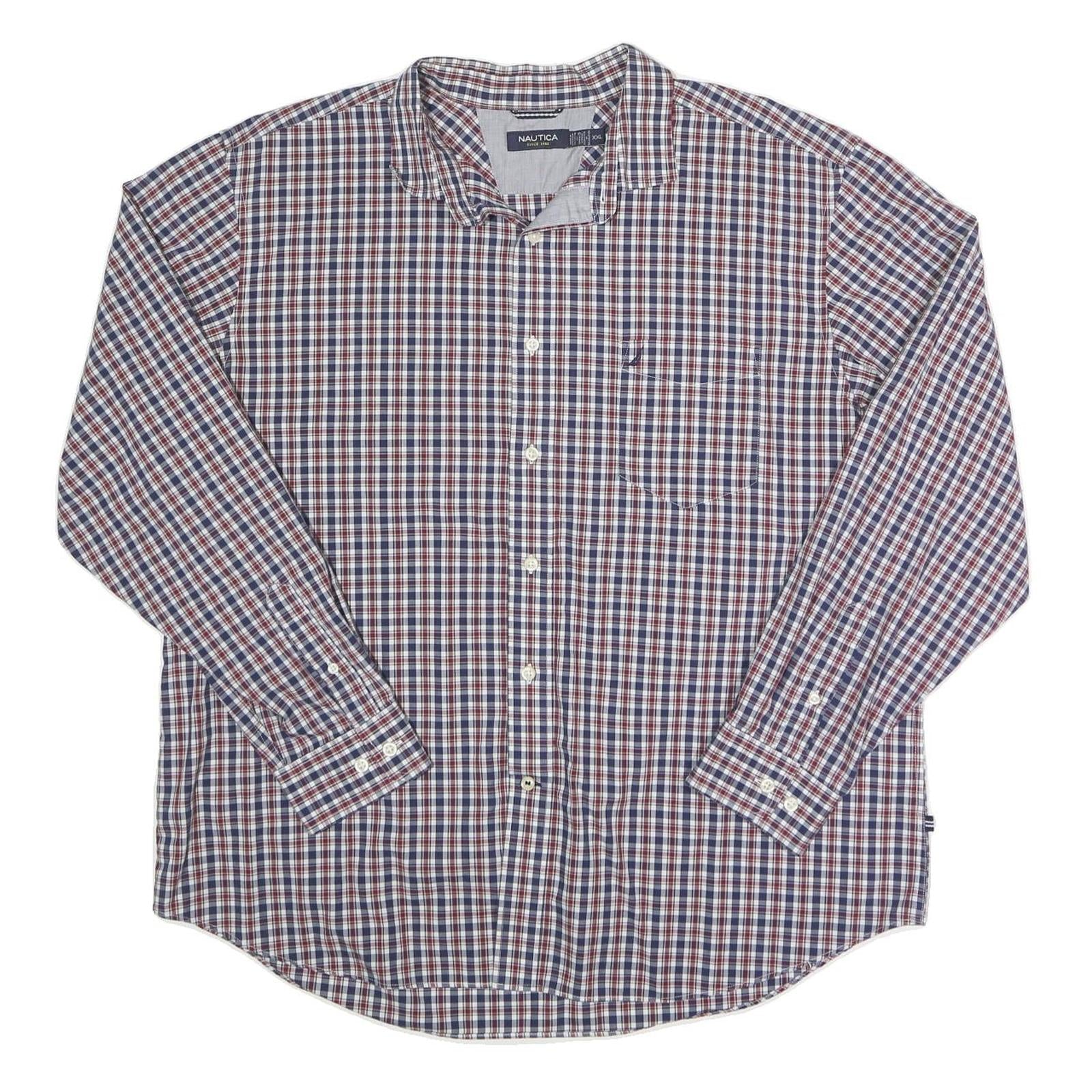 NAUTICA Mens Blue & Red Checked Shirt XL Classic Cotton Blend Long Sleeve Button Refurbished - N/A refurbished available on Cerqular