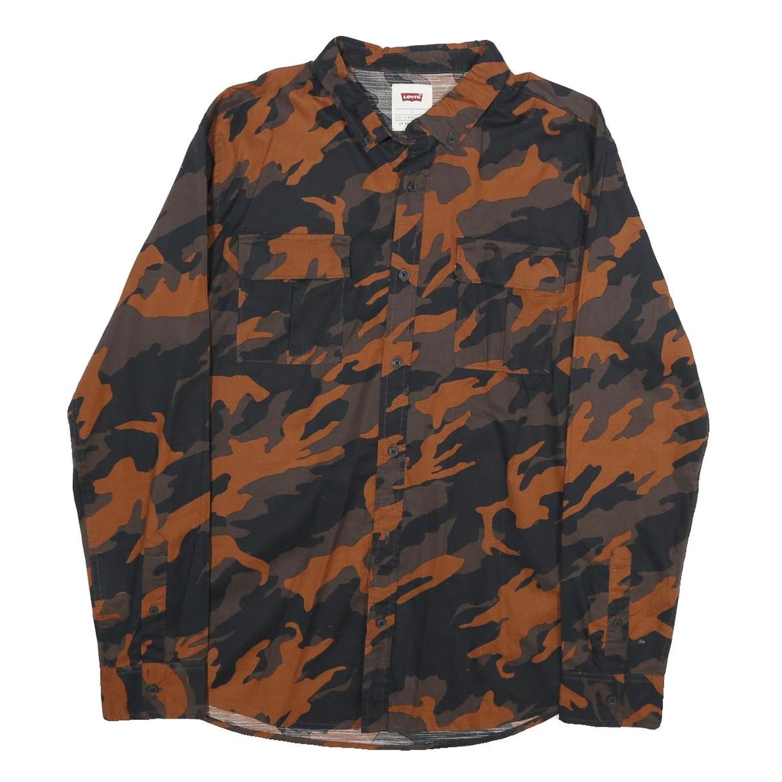 LEVI'S Mens Brown & Black Camouflage Shirt L Long Sleeve Button Up Cotton Refurbished - N/A refurbished available on Cerqular