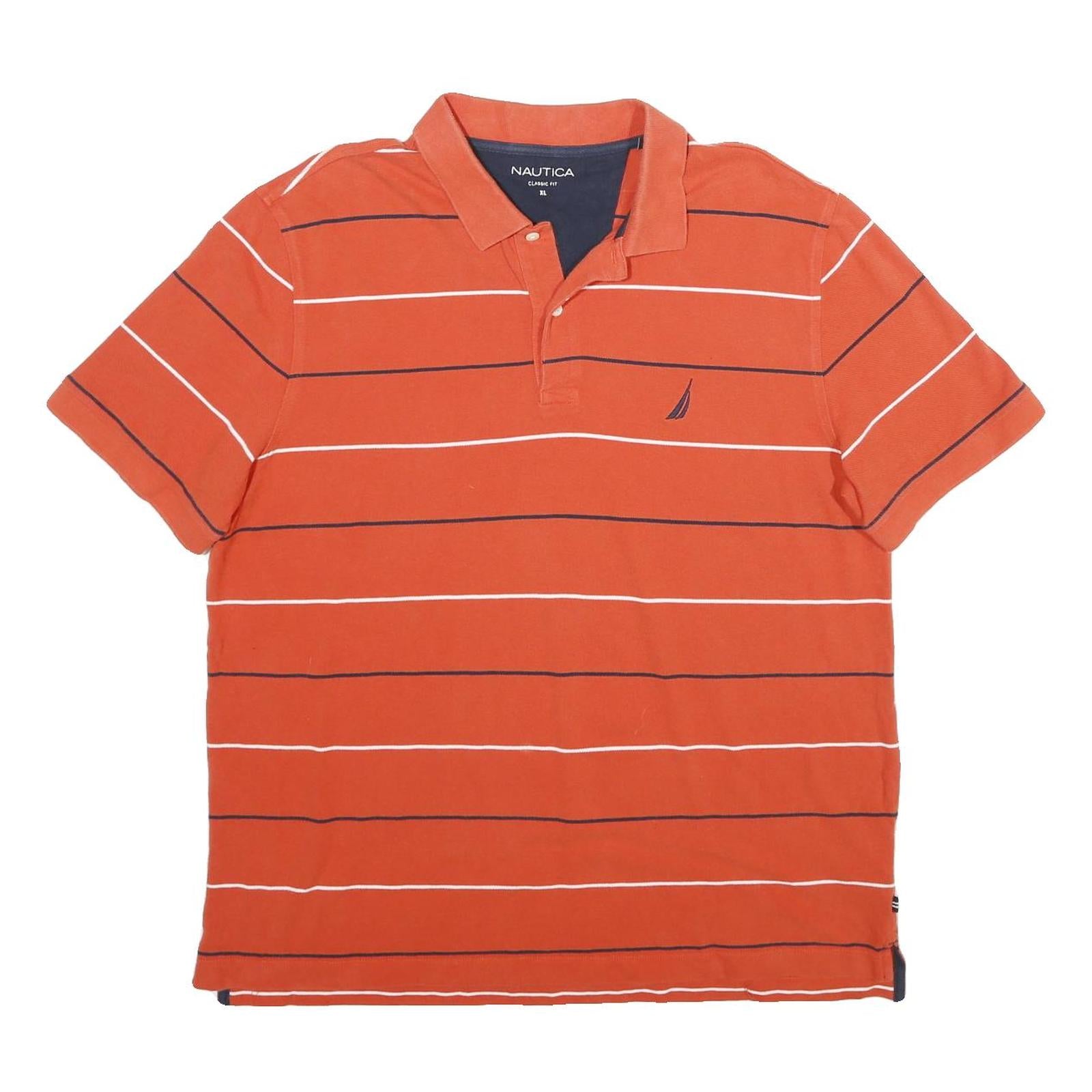 NAUTICA Mens Orange & Navy Striped Short Sleeve Polo Shirt XL Classic Fit Refurbished - N/A refurbished available on Cerqular
