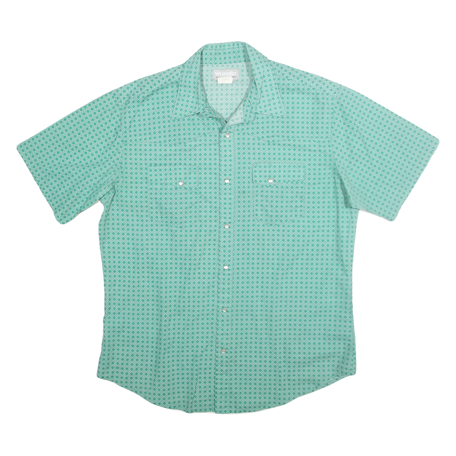 WRANGLER Mens Green Pattern Shirt L Short Sleeve Cotton Blend Casual Button Refurbished - N/A refurbished available on Cerqular