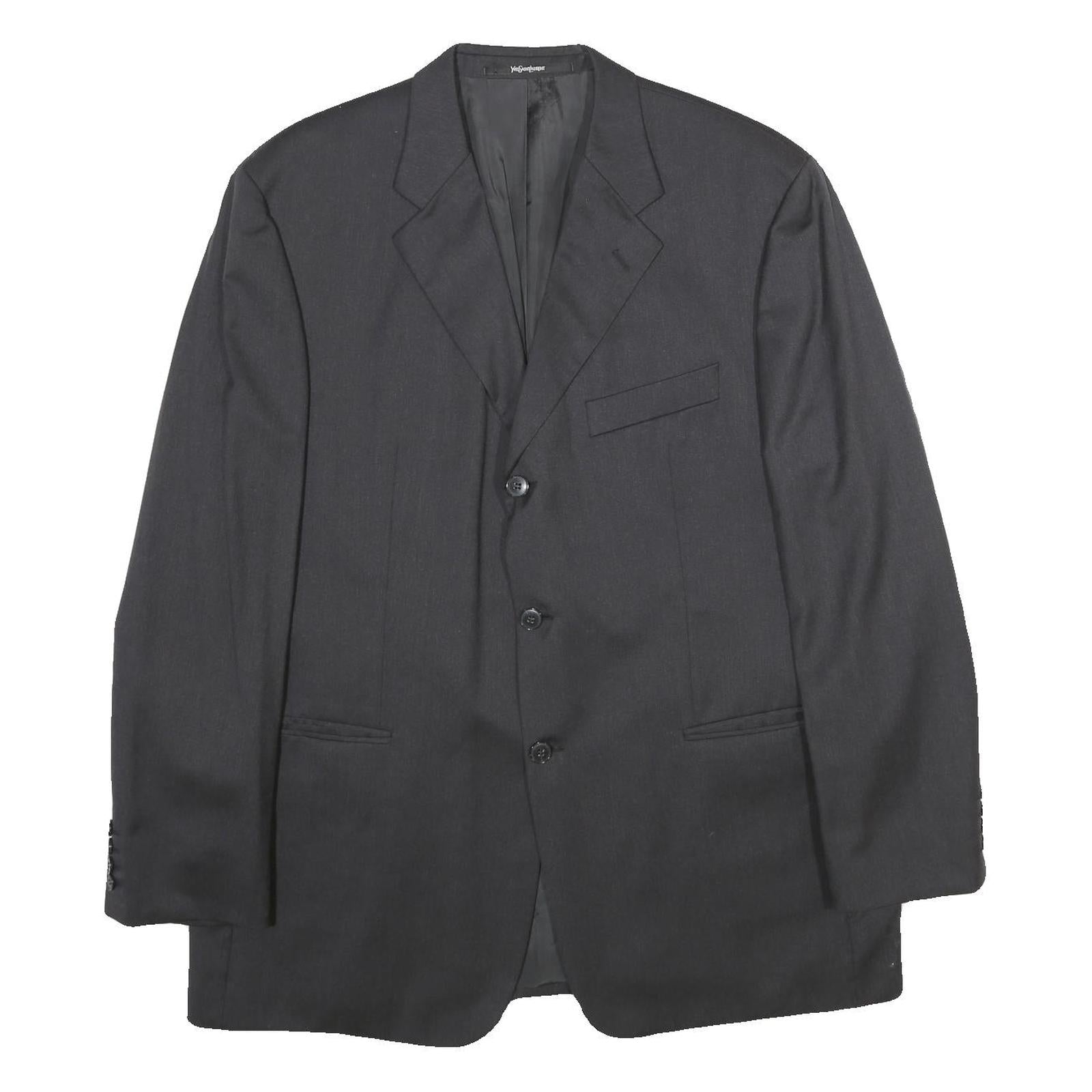YVES SAINT LAURENT Mens Black Wool Classic XL Jacket Plain Button Closure Refurbished - N/A refurbished available on Cerqular