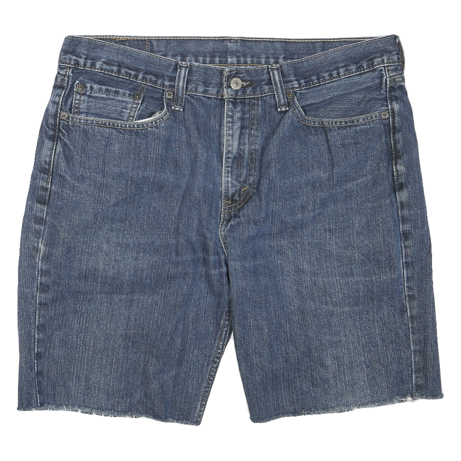 LEVI'S Womens Denim Blue Cut-Off Shorts L W34 Raw Hem Distressed Casual Refurbished - N/A refurbished available on Cerqular