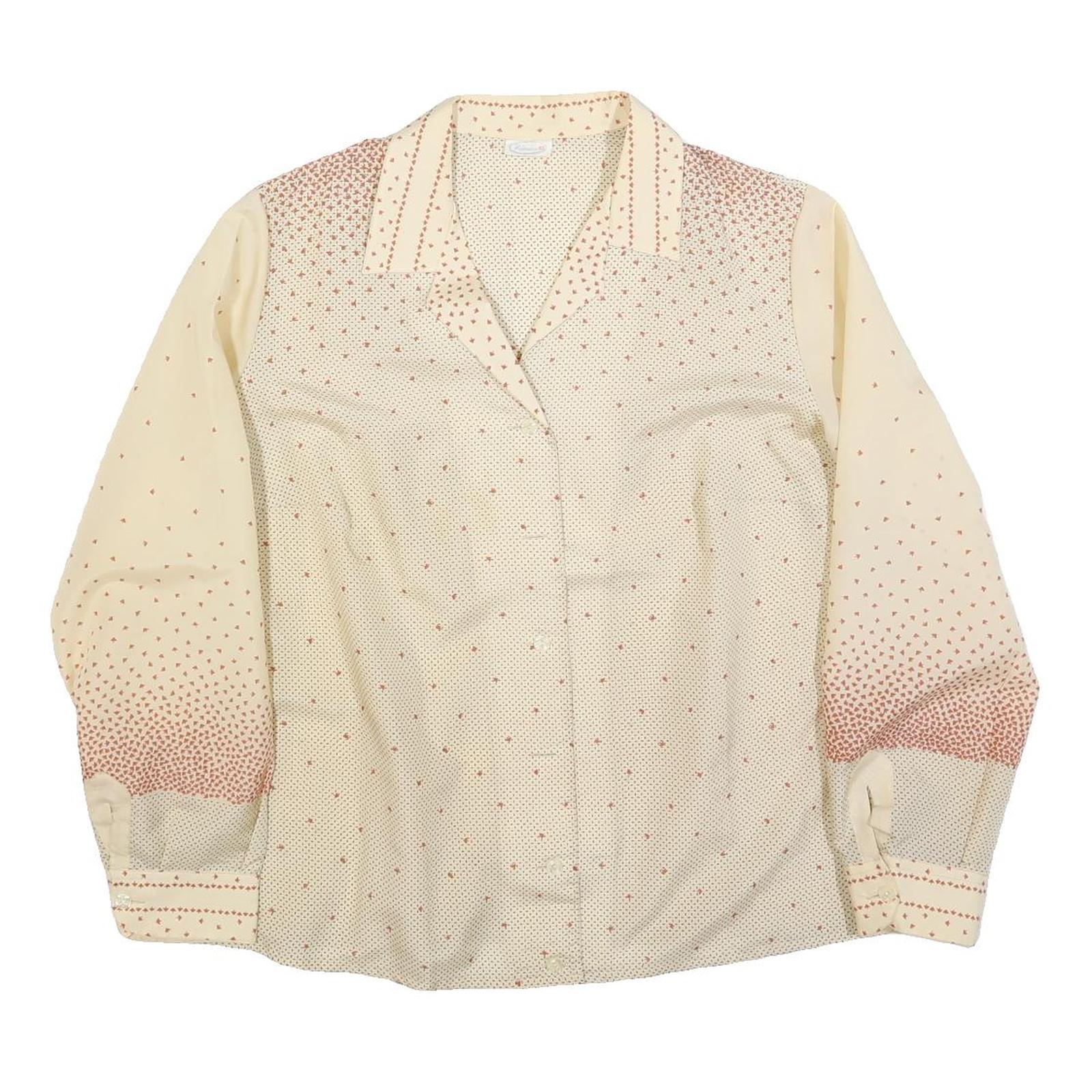 Womens Cream & Pink Printed Shirt Long Sleeve Button Neck L Lightweight Refurbished - N/A refurbished available on Cerqular