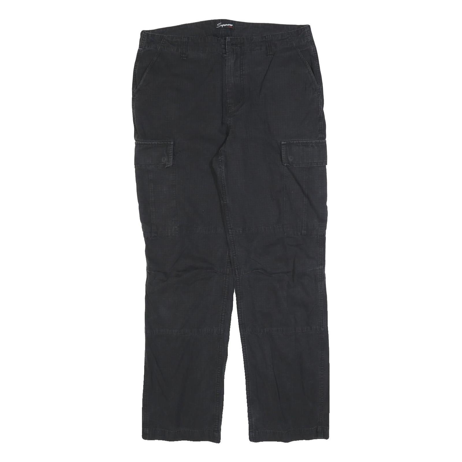 SUPERCREO Mens Black Cotton Blend Regular Cargo Trousers W32 L30 Utility Casual Refurbished - N/A refurbished available on Cerqular