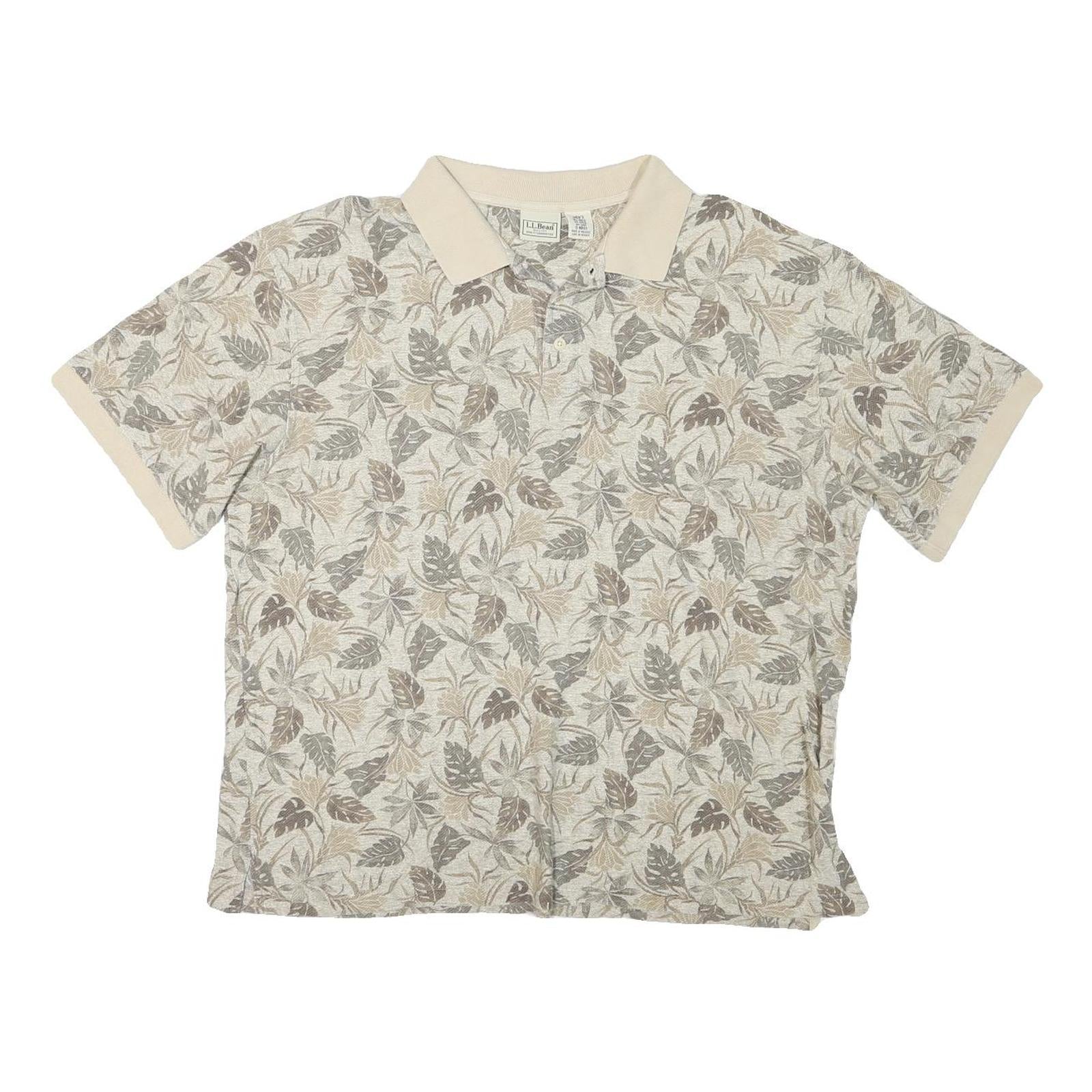 LL BEAN Mens Beige Leaf Print Short Sleeve Polo Shirt XL Cotton Blend Summer Refurbished - N/A refurbished available on Cerqular