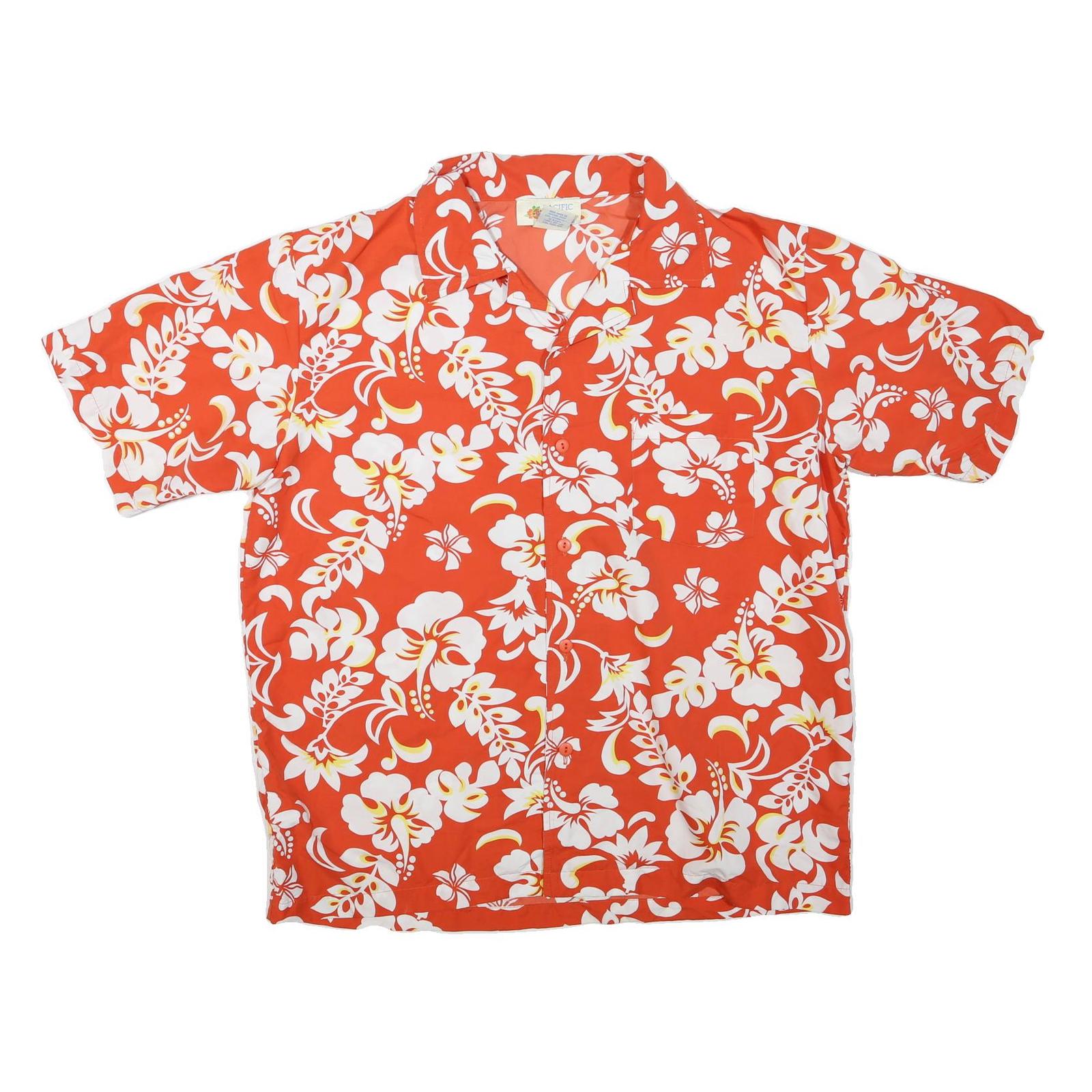 PACIFIC TEAZE Mens Orange & White Floral Hawaiian Shirt M Cotton Blend Casual Refurbished - N/A refurbished available on Cerqular