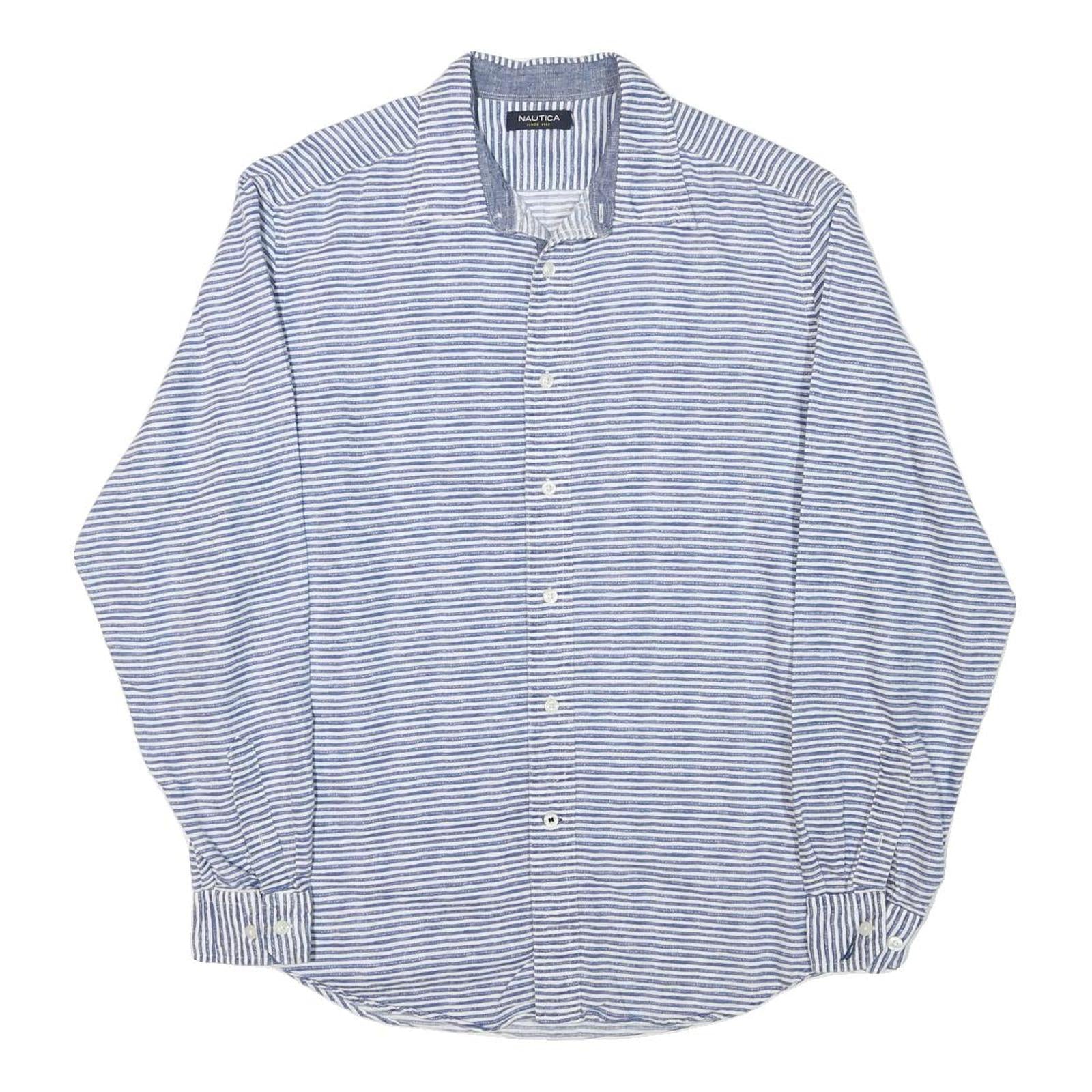 NAUTICA Mens Blue & White Striped Shirt L Cotton Blend Casual Summer Classic Refurbished - N/A refurbished available on Cerqular