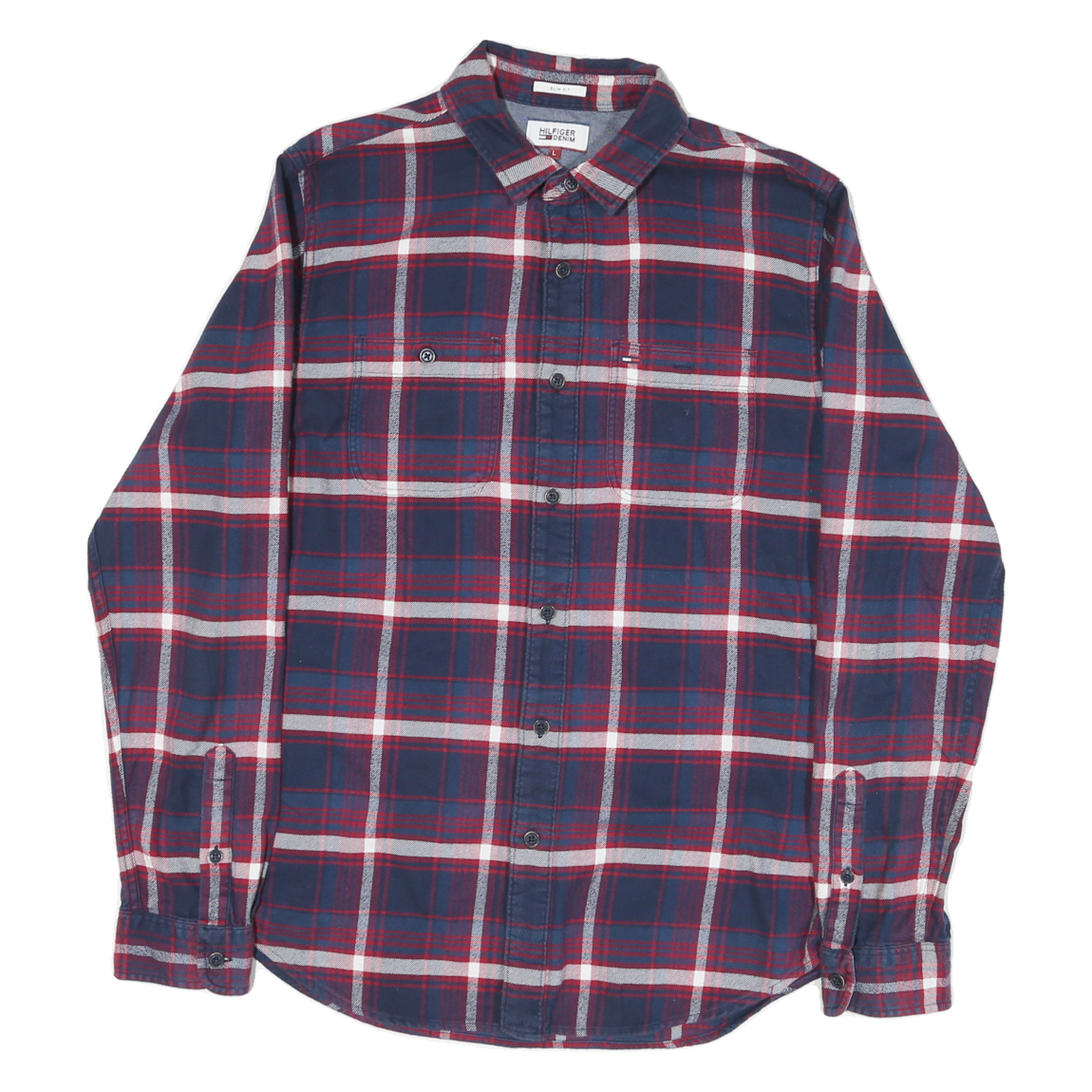 HILFIGER DENIM Mens Blue & Red Checked Cotton Blend Shirt L Casual Wear Refurbished - N/A refurbished available on Cerqular