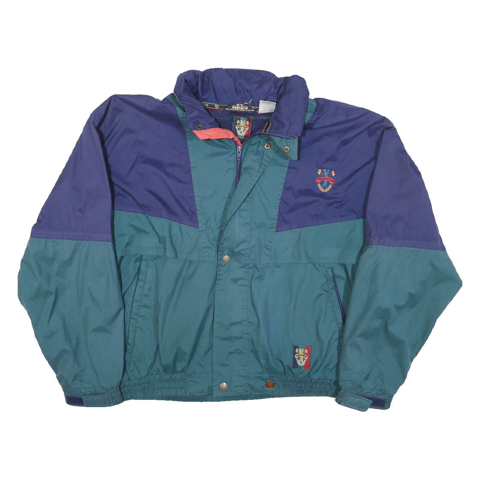 SUNICE Mens Blue & Teal Colourblock Zip Up Nylon Jacket M Lightweight Retro Refurbished - N/A refurbished available on Cerqular