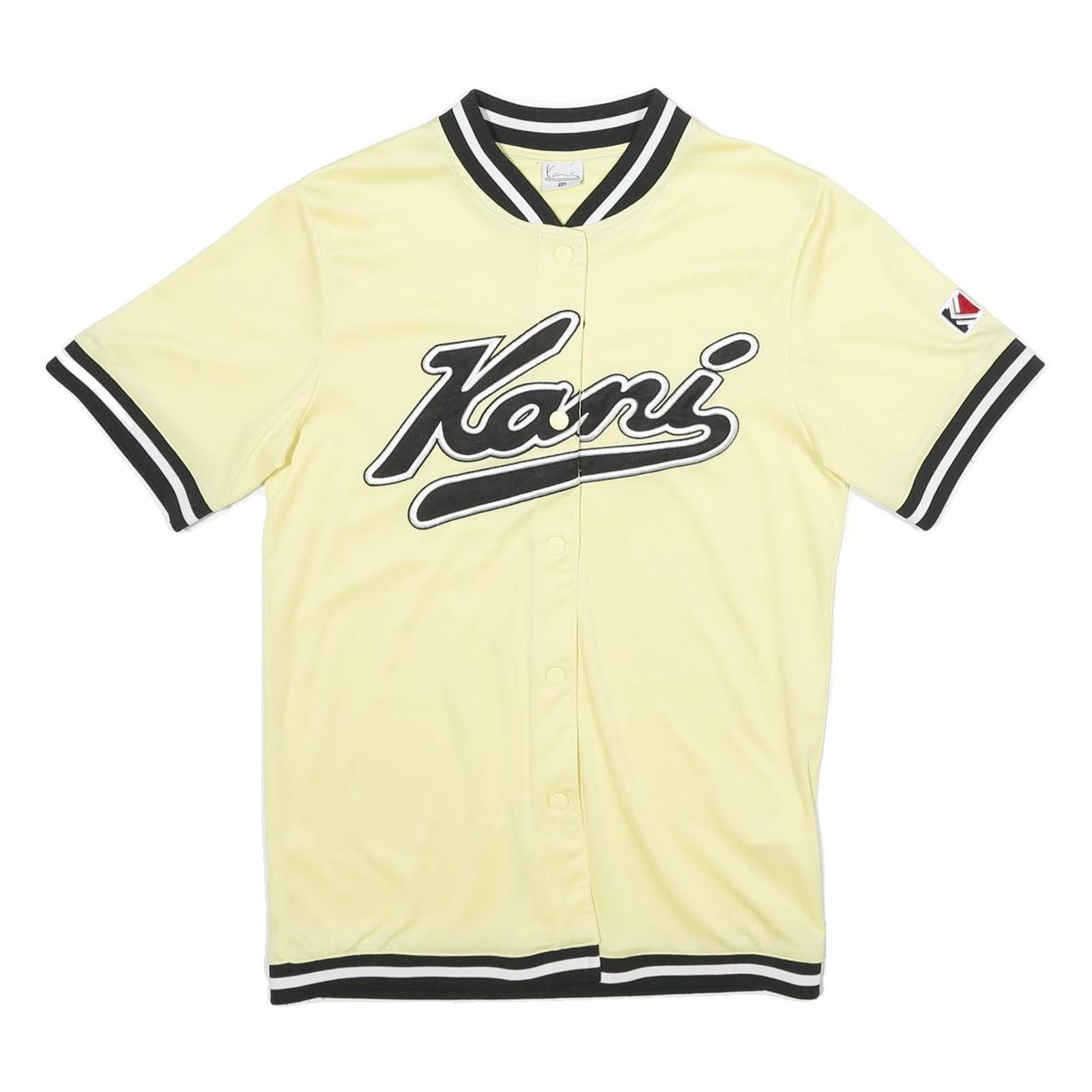 KARL KANI Mens Yellow Black Baseball Style XS Short Sleeve Crew Neck Kani Logo Refurbished - N/A refurbished available on Cerqular