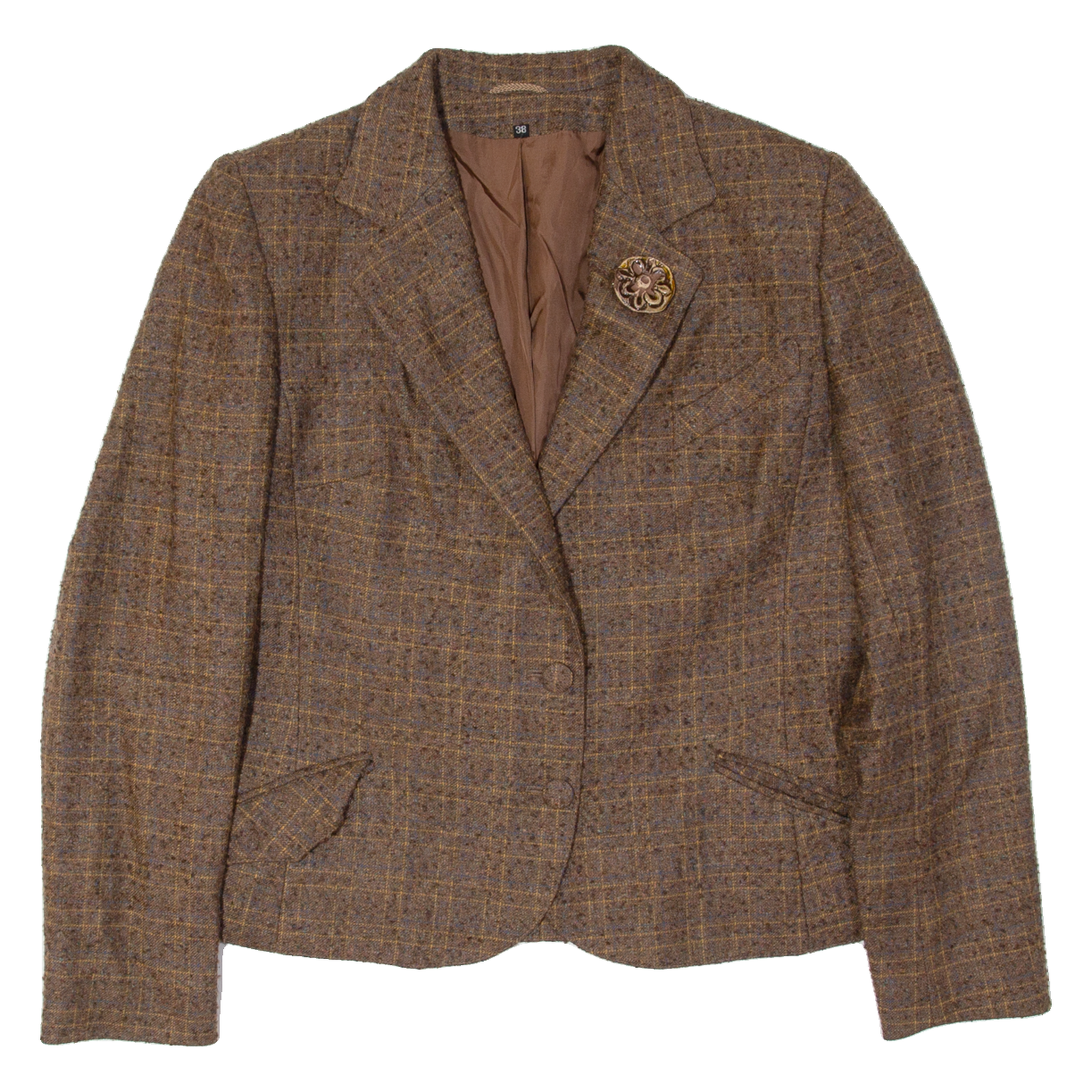 Womens Blazer Jacket Brown Wool 90s Plaid S Refurbished - N/A refurbished available on Cerqular