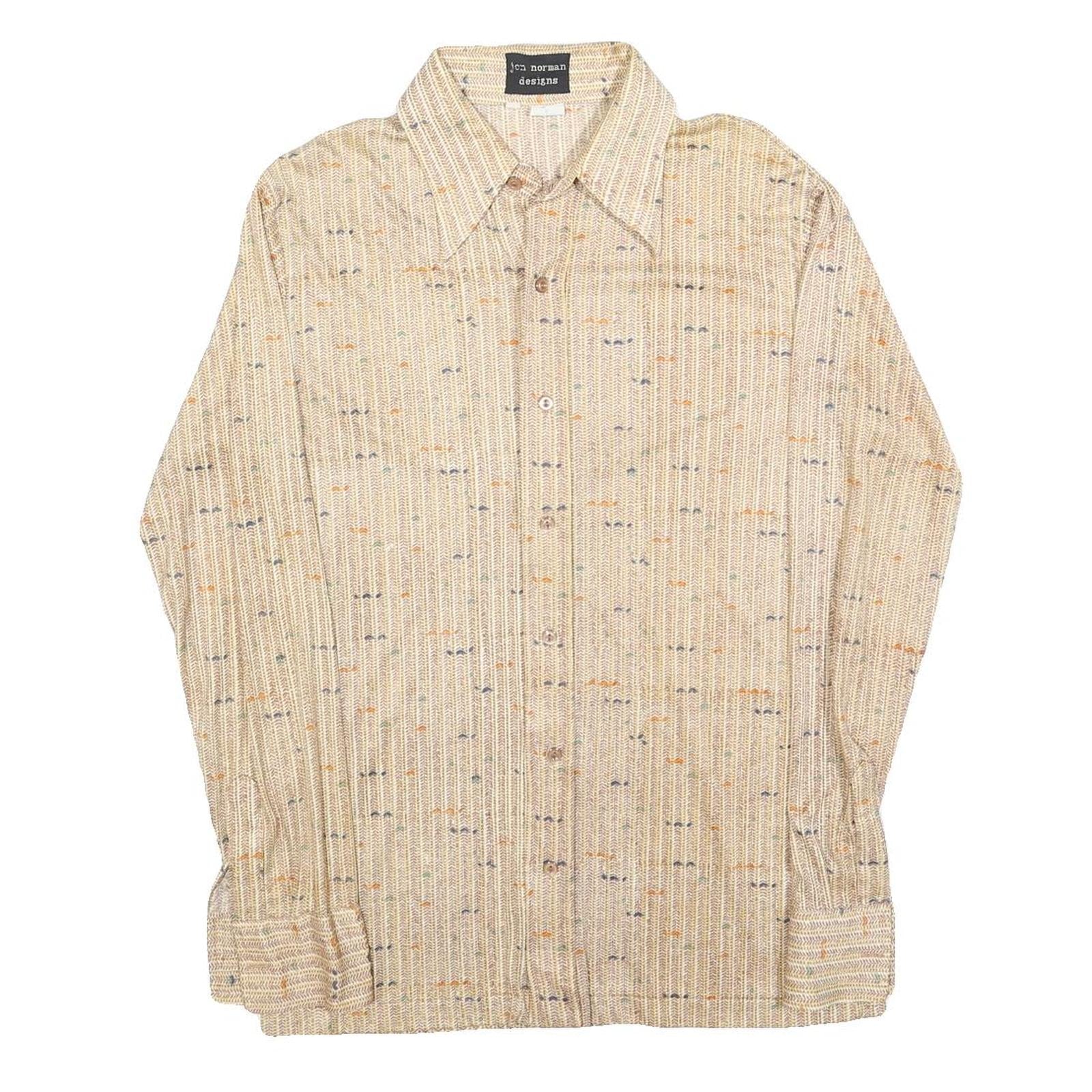 JON NORMAN Mens Beige Polyester Blend Patterned Shirt M Casual Lightweight Refurbished - N/A refurbished available on Cerqular