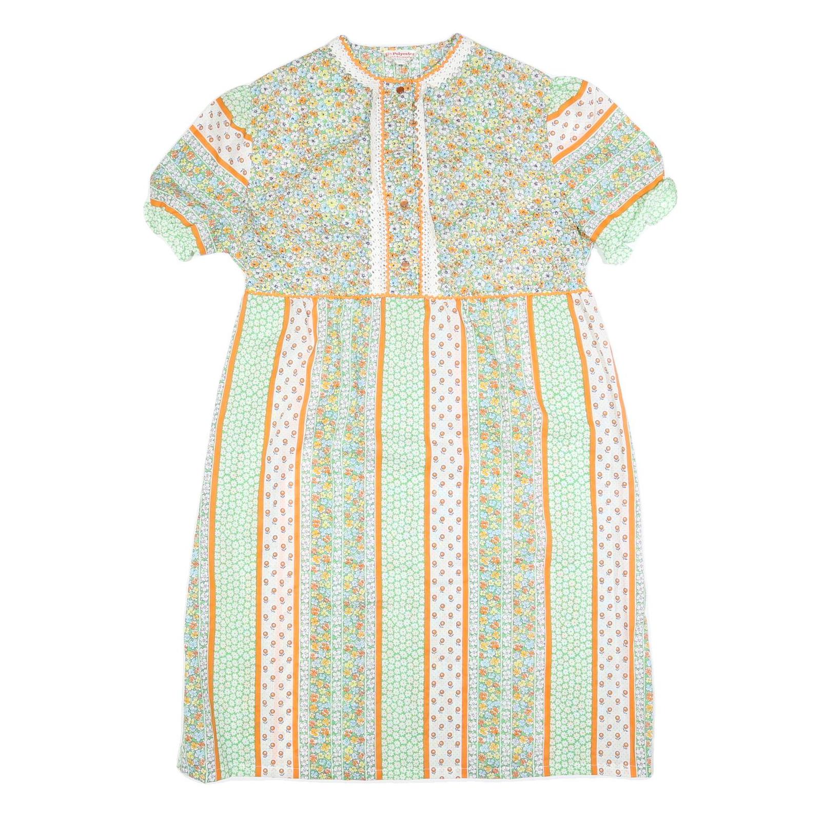 Womens Green & Orange Floral Striped Day Polyester Short Sleeve Midi 2XL Dress Refurbished - N/A refurbished available on Cerqular