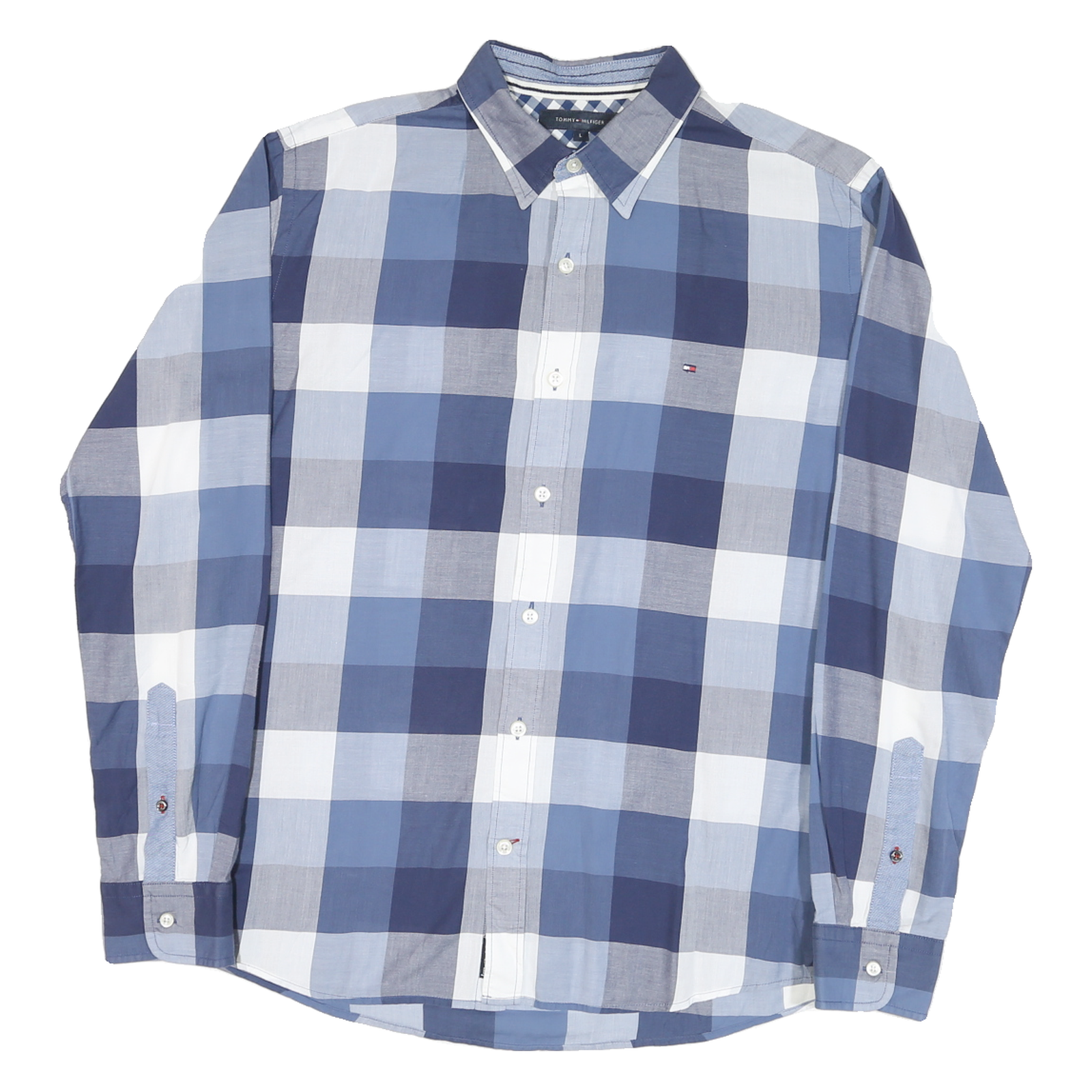 TOMMY HILFIGER Mens Blue & White Check Shirt L Classic Cotton Blend Casual Refurbished - N/A refurbished available on Cerqular