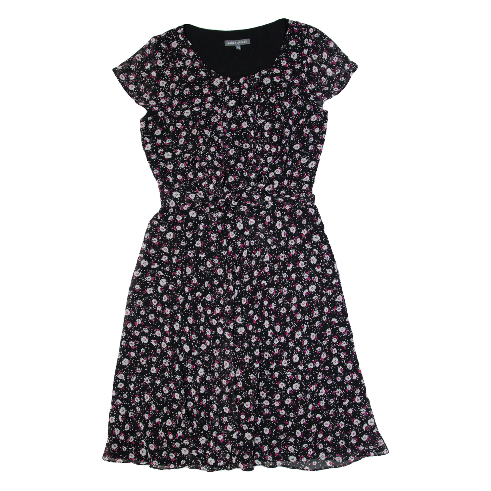 LAURA ASHLEY Womens A-Line Dress Black Floral Short Sleeve Knee Length UK 8 Refurbished - N/A refurbished available on Cerqular