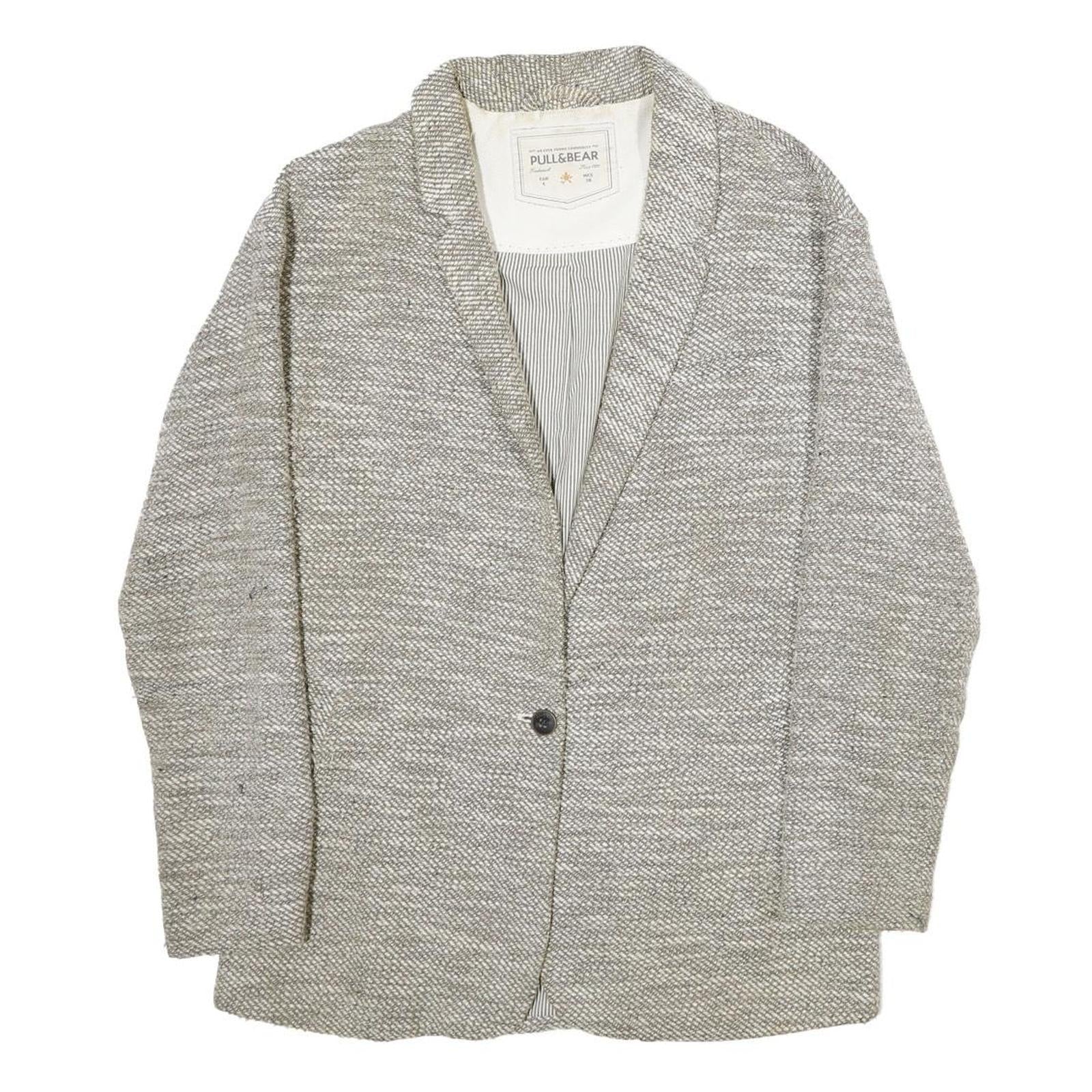 PULL & BEAR Womens Grey Button Jacket S Woven Classic Relaxed Fit Smart Casual Refurbished - N/A refurbished available on Cerqular