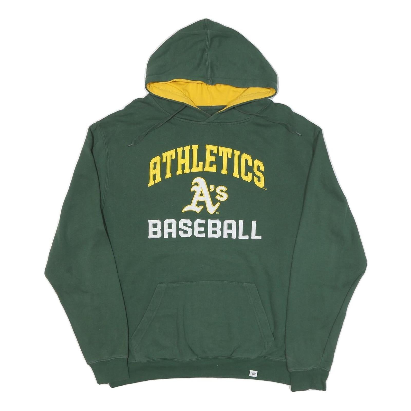 FANATICS Mens Green & Yellow Athletics Baseball Hoodie L Cotton Blend Pullover Refurbished - N/A refurbished available on Cerqular