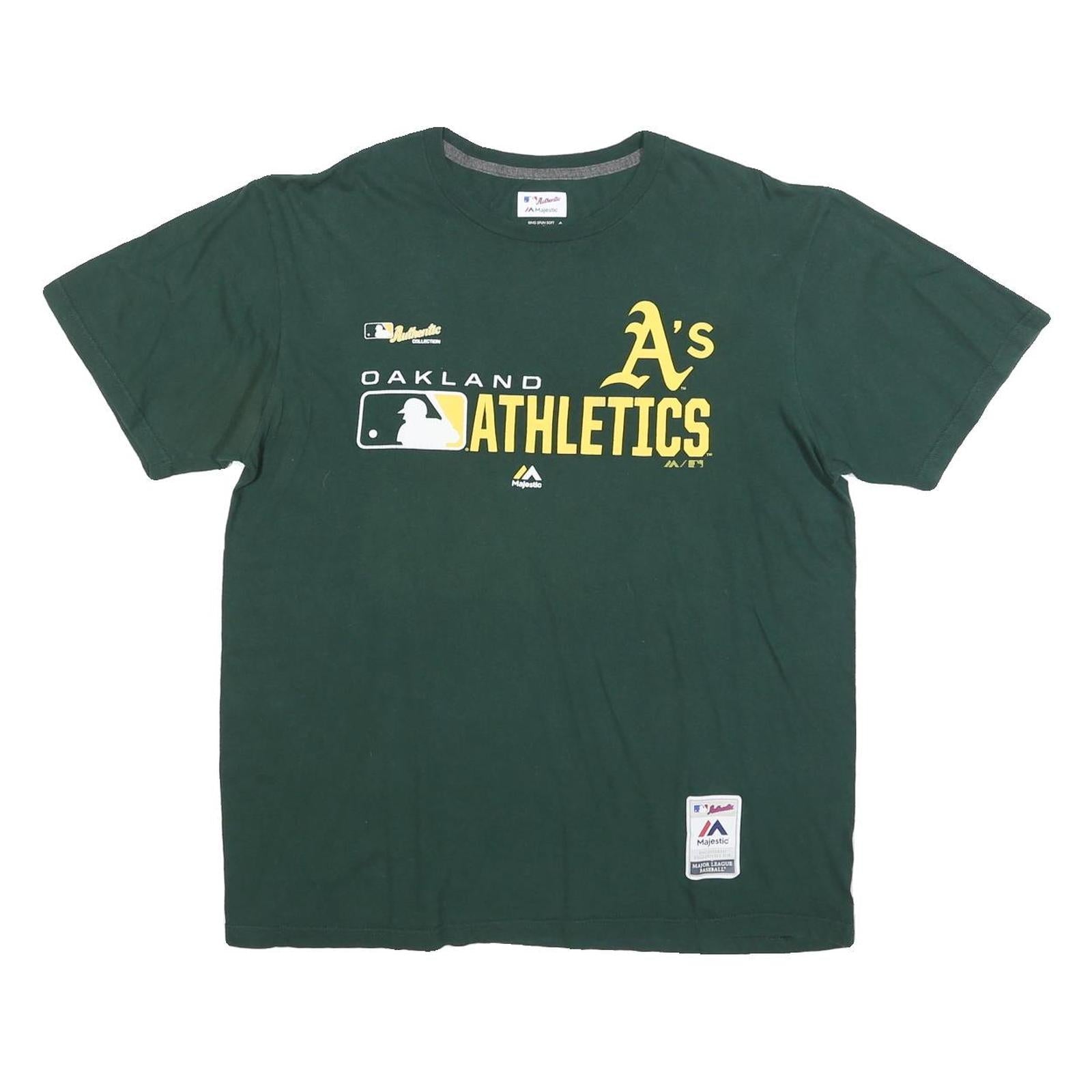 MAJESTIC Mens Green Oakland Athletics Graphic T-Shirt L Short Sleeve Crew Neck Refurbished - N/A refurbished available on Cerqular