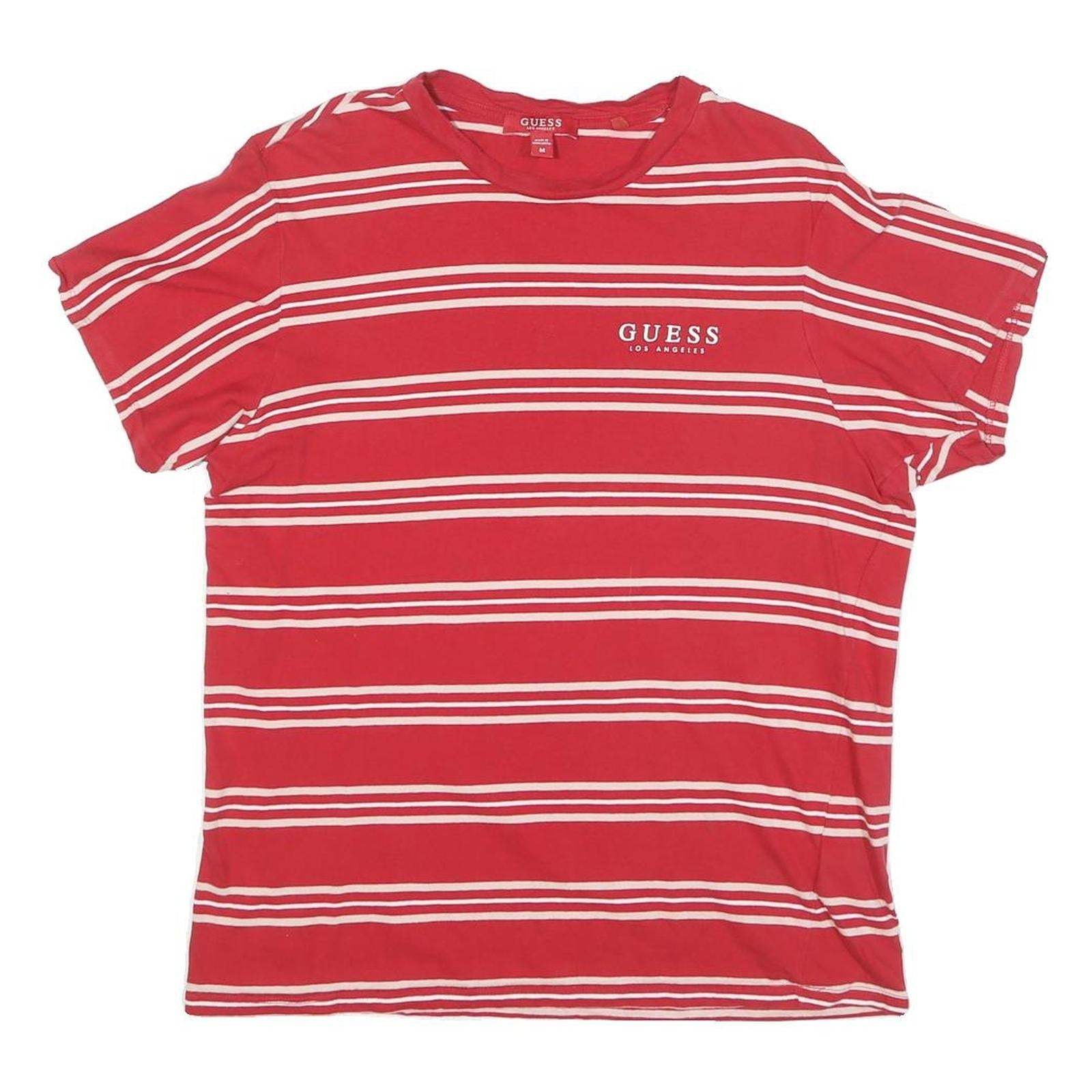 GUESS Mens Red & White Striped Graphic T-Shirt M Short Sleeve Crew Neck Refurbished - N/A refurbished available on Cerqular