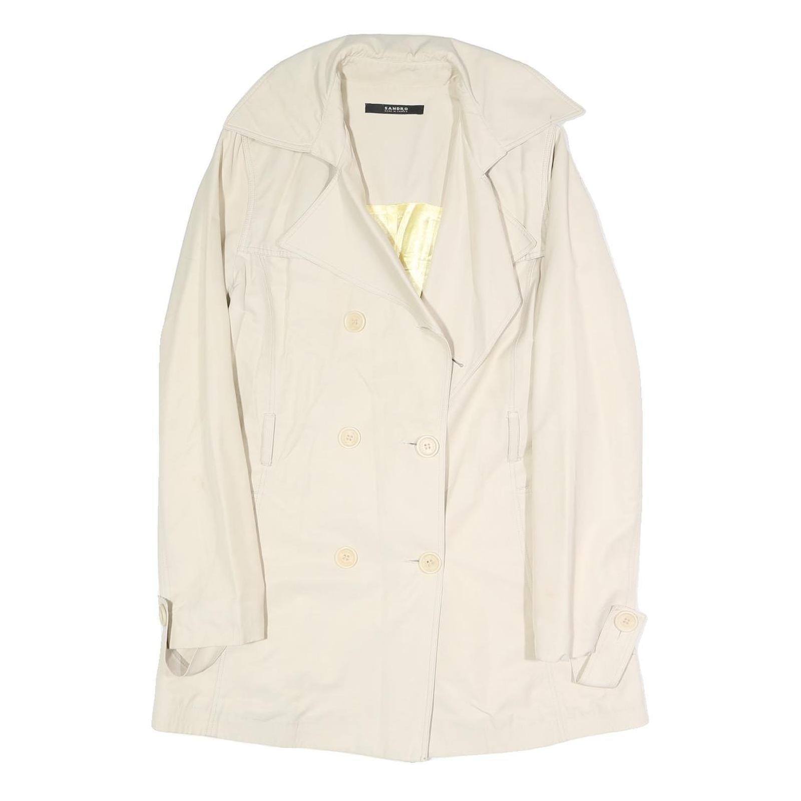 SANDRO Womens Cream Button Jacket S Polyester Blend Plain Elegant Lightweight Refurbished - N/A refurbished available on Cerqular